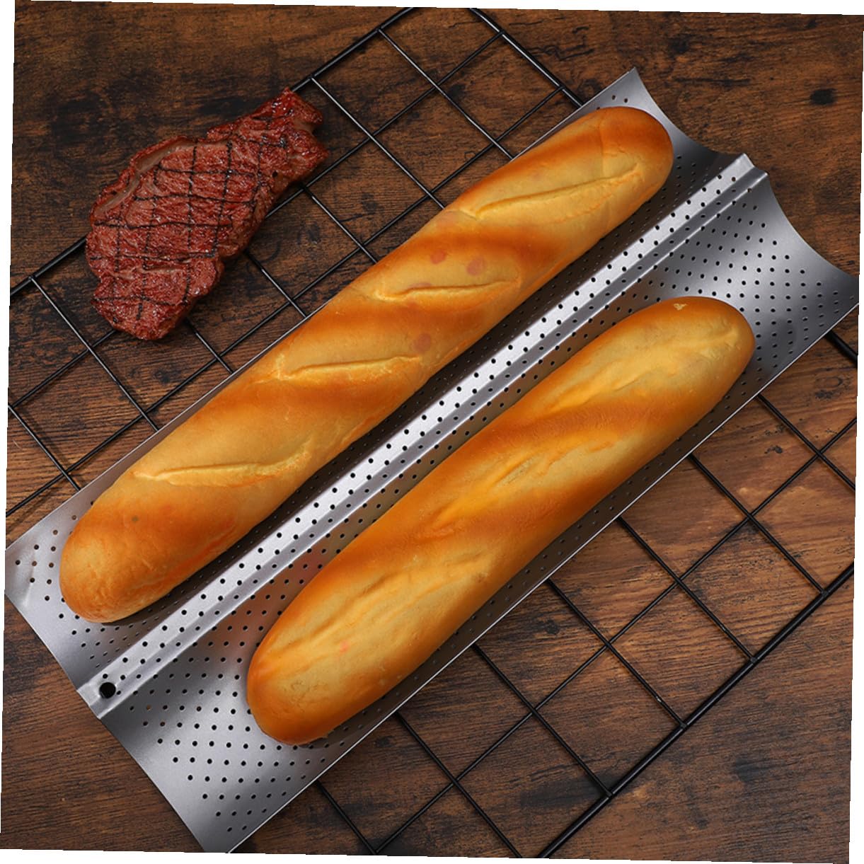 2 piezas Molde para Hornear Baguette Acero Inoxidable Perforado para Pan Francés Reutilizable Utensilios Cocina Horno Casero