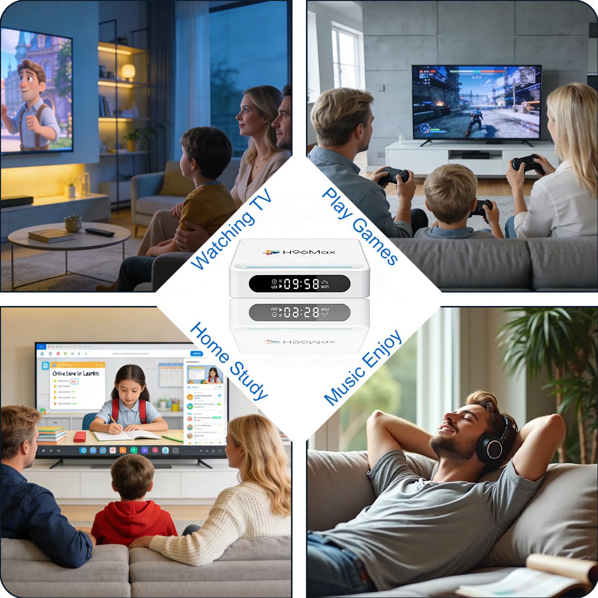 Android 14.0 TV Box, 4Go RAM 128Go ROM, LEFFOT 4K Ultra HD Boîtier TV ﻿ | Boitier IP-TV Android, Support Décodage 8K, Contrôle Vocale, WiFi 6, BT 5.4, 100M Ethernet, HDR10,H618 Quad-core A53