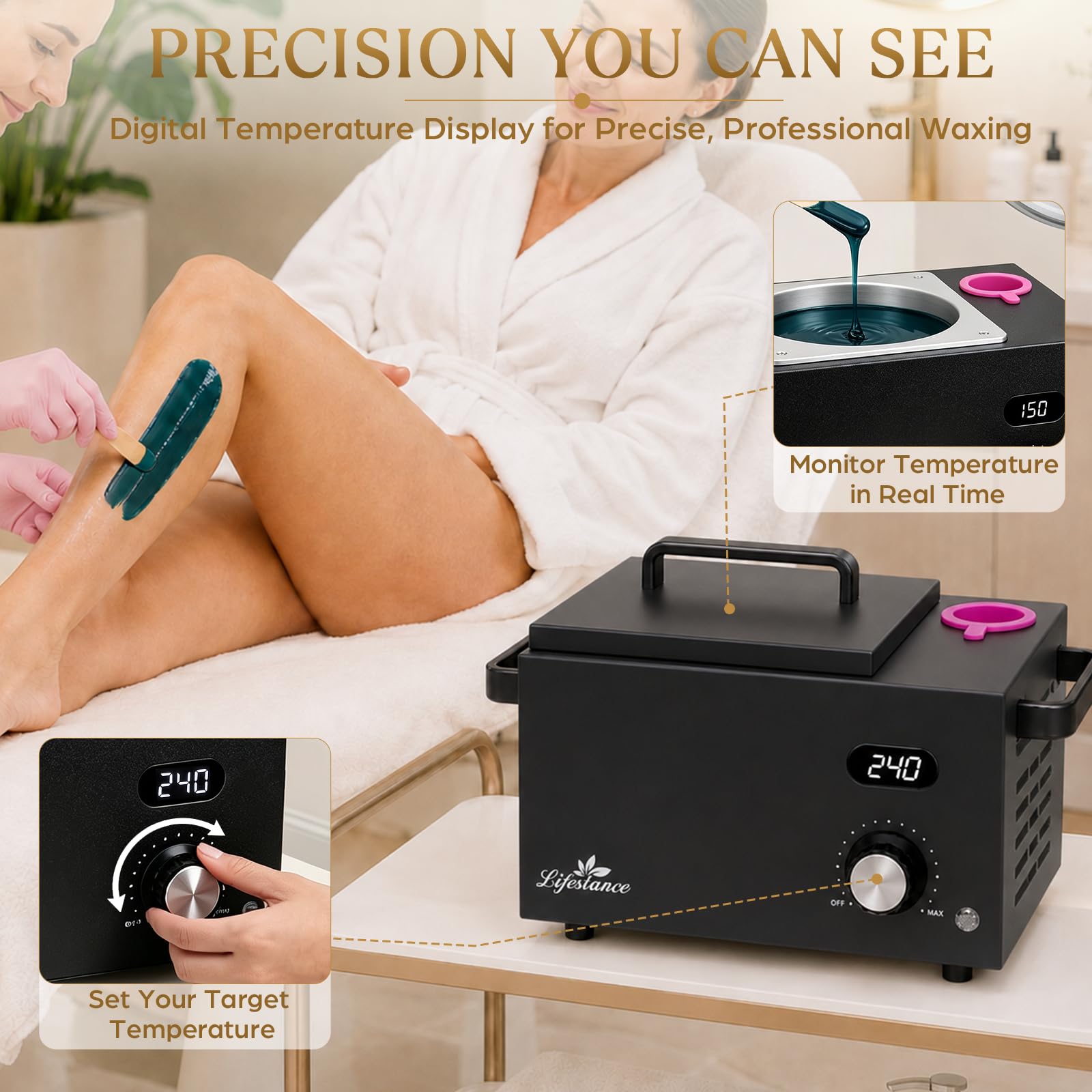Scaldacera portatile per depilazione indolore: scaldacera professionale a pentola singola con temperatura regolabile, ideale per viso, corpo e salone, per donne e uomini (nero)