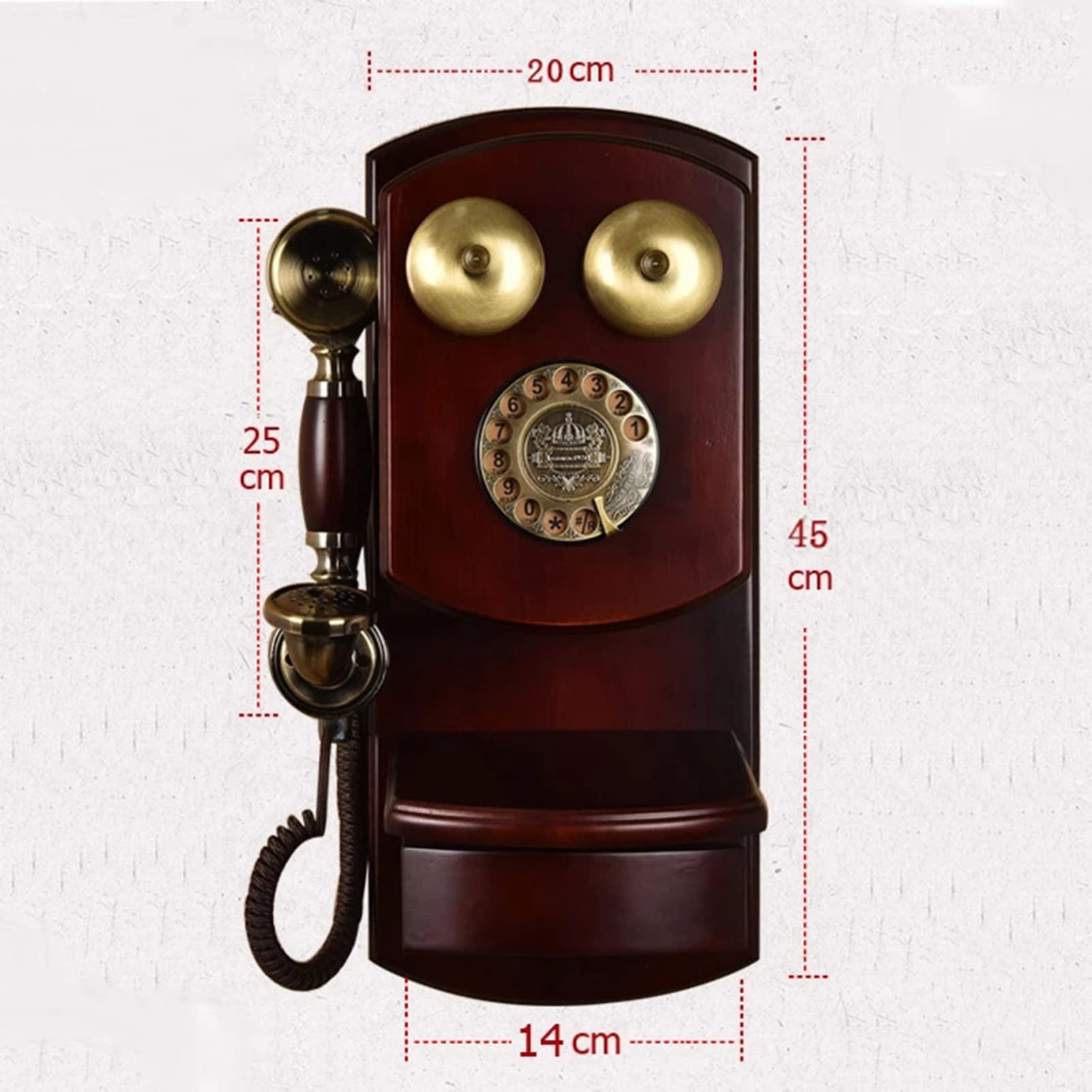Téléphones Fixes Classiques rétro à l'ancienne - Téléphone à Cadran Rotatif Mural avec Cloche en métal Classique et Fonction Mains Libres et Recomposition pour décor de Bureau à Domicile Bois appliq