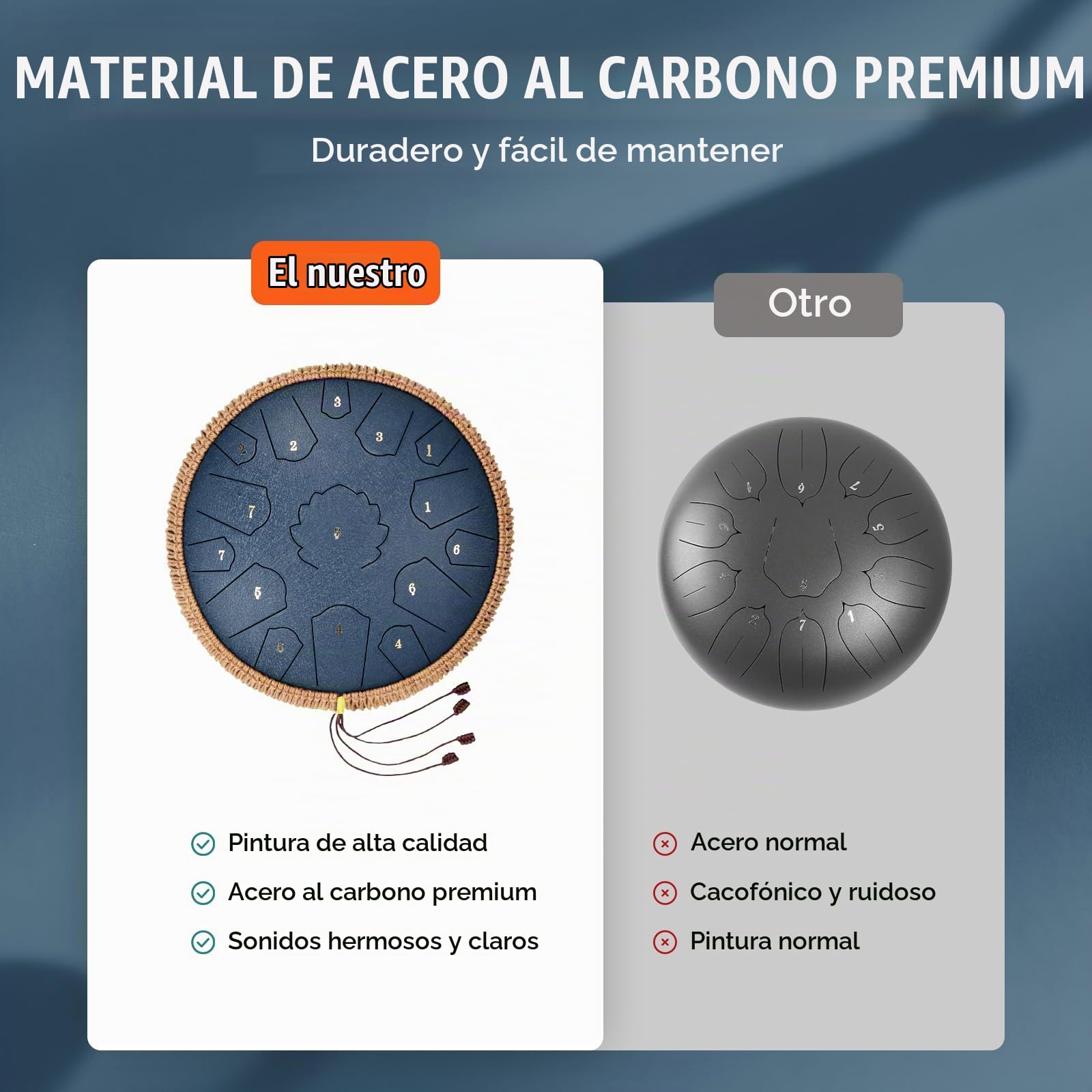 VEVOR Tambor de Lengüeta de Acero 356 mm 15 Notas Tambor de Mano D Mayor Tambor con 2 Mazos y Bolsa de Transporte Instrumento de Percusión de Tambor de Mano para Educación Musical y Yoga, Azul