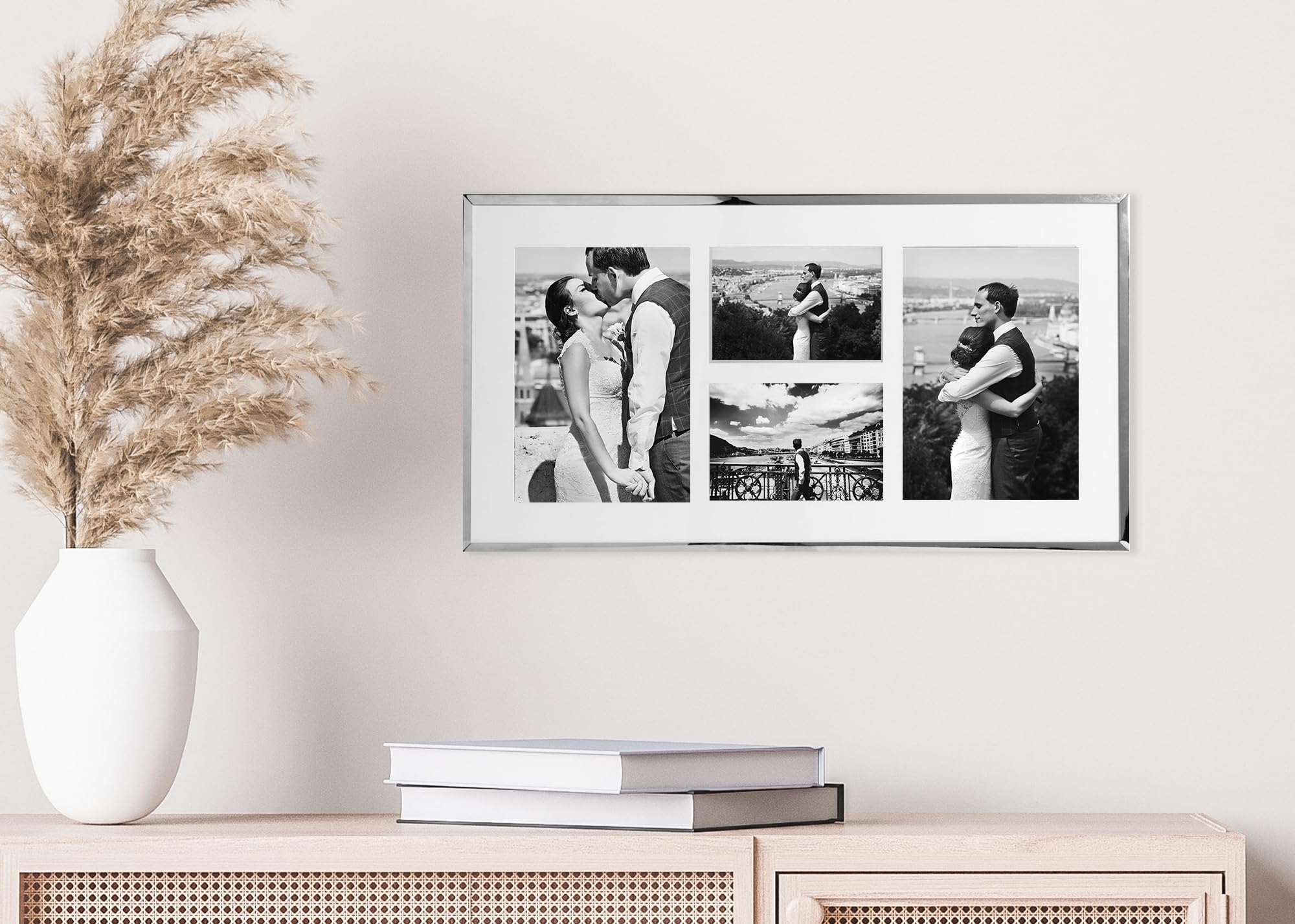 Pf+A Silver Real Glass Plated Metal Multi Photo Frame - Frame For 4 Photos - 5X3.5 And 7X5 - Home Decor