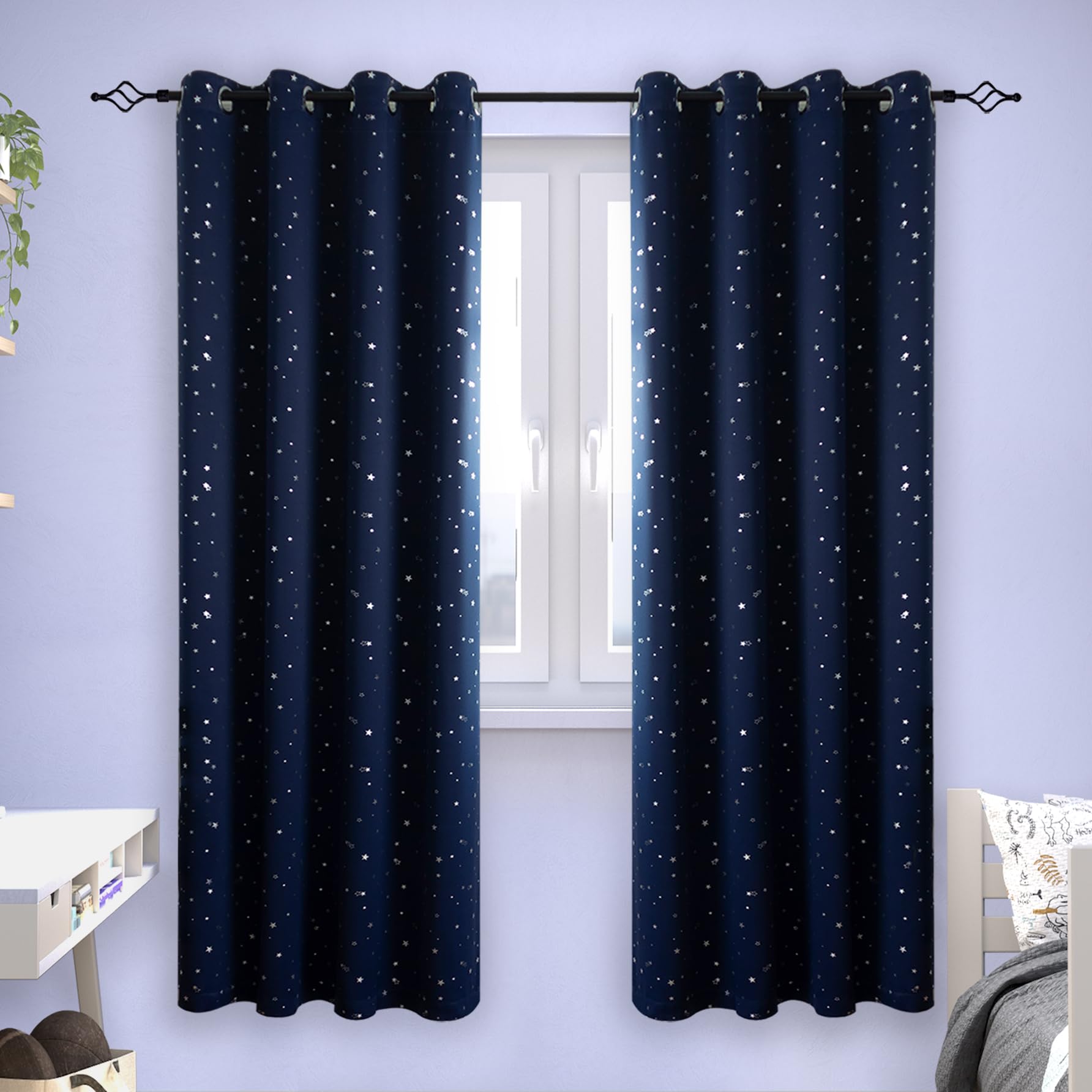 BGment Navy Blackut Curtains for Boys Nursery Decor 69 Inch - 2 Panels