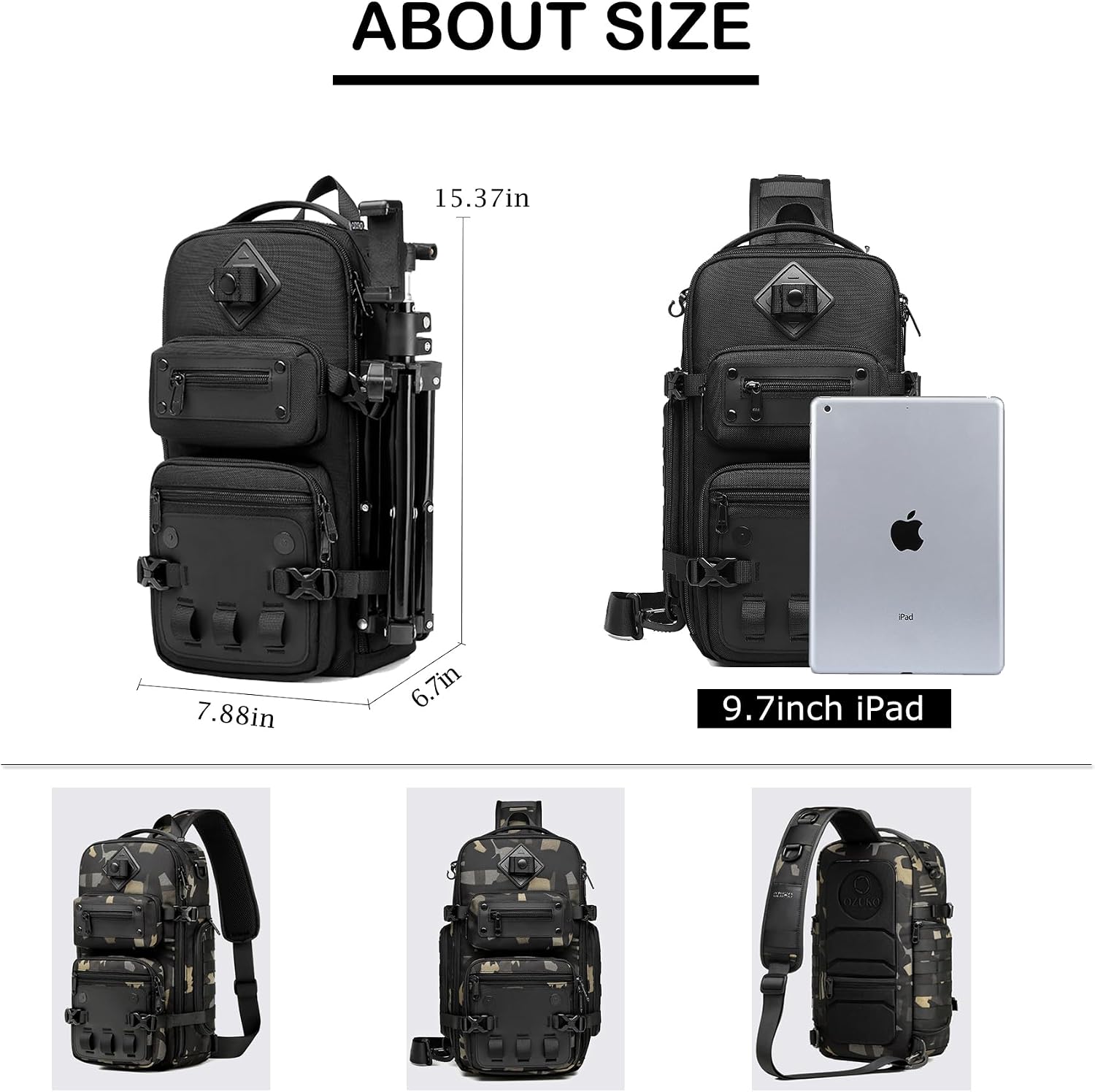 OZUKO Tactical Backpack Chest Sling Bags for Men, Waterproof Crossbody Shoulder Daypack for Outdoor Walking Hiking Trekking (Camo)