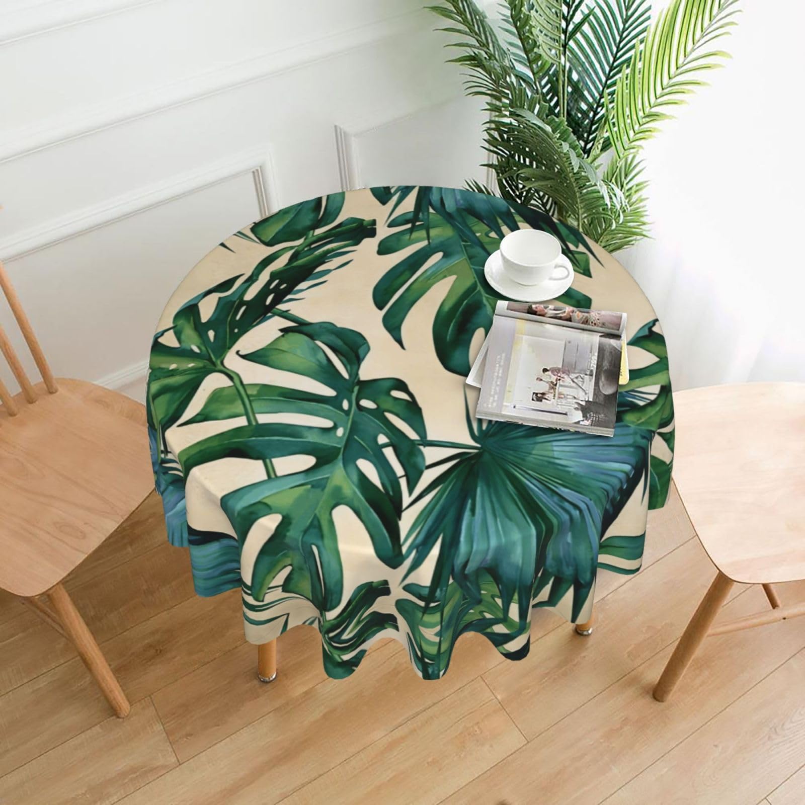 hhxvcv Green Banana Leaves Round Tablecloth – Dining Table Cover