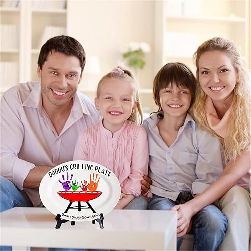 Miniatura 4 de Plato personalizado para asar para papá con nombres de niños, arte infantil, placa de servicio de impresión de mano para la familia, placa de