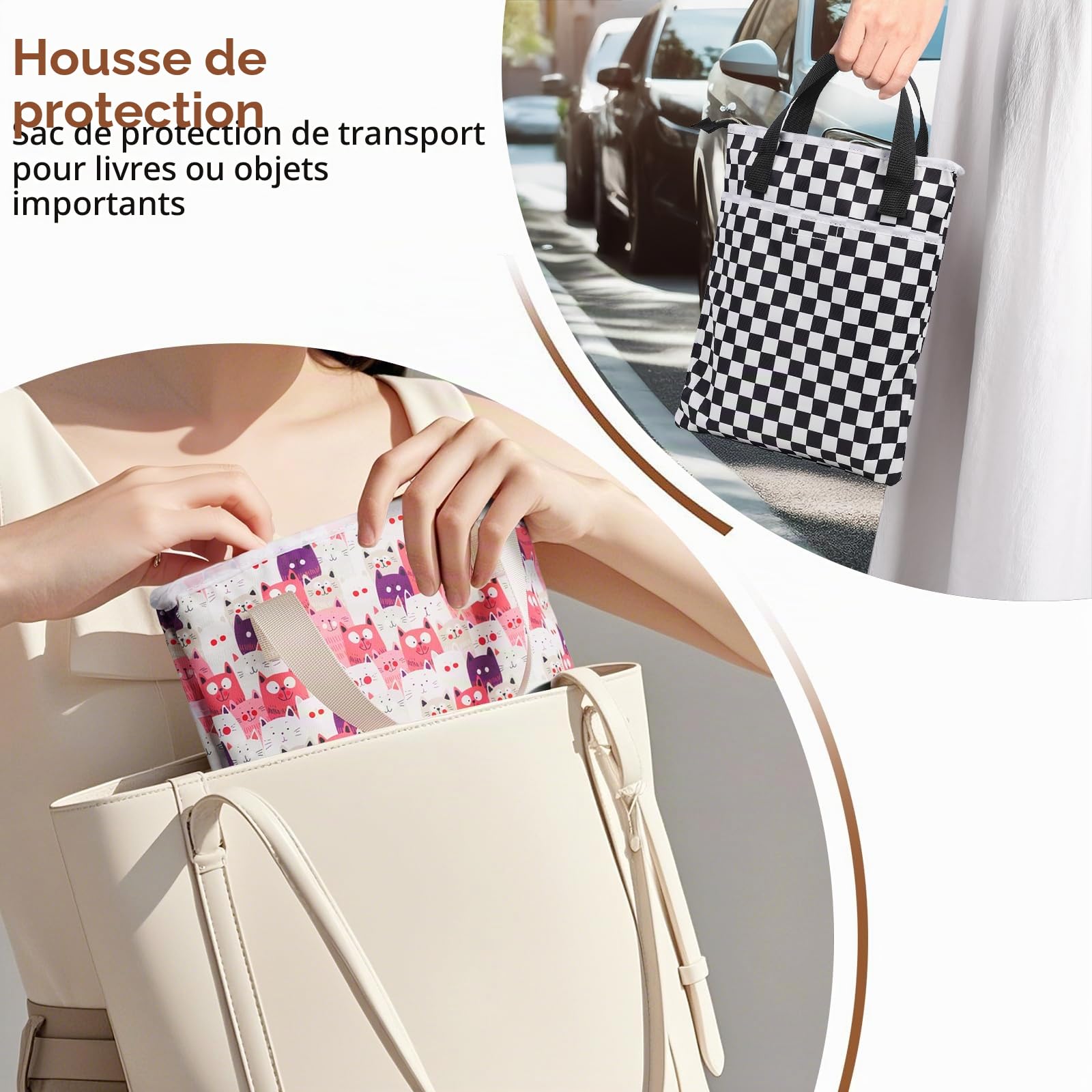 Likesing Pochette Livre Tissu Noir Protege Livre avec Fermeture Eclair et Poche Frontale Protection Livres Imperméable Voyage pour Les Amateur de Lecture Amis Camarades Classe Cadeaux 31 x 26 cm