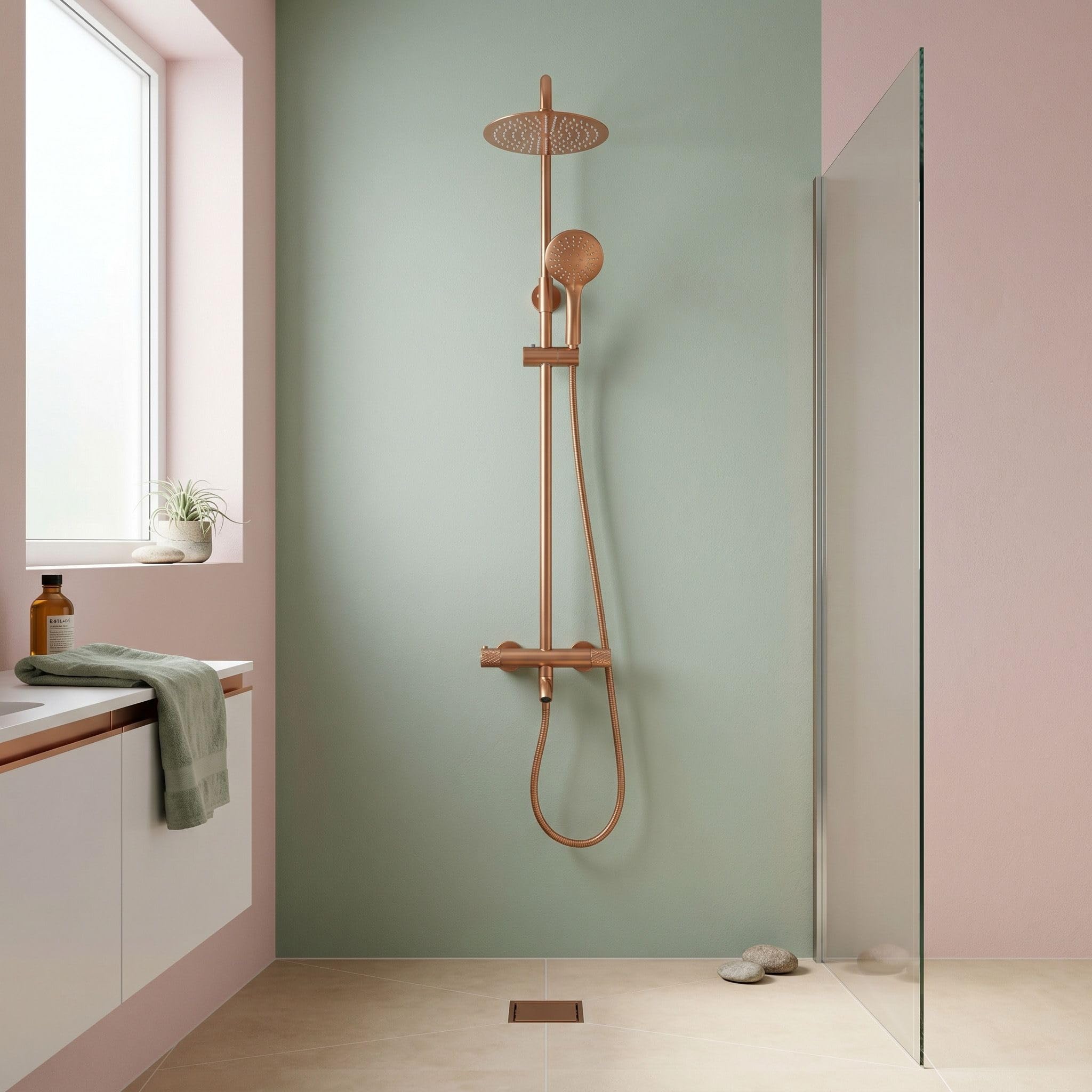 Rea zestaw natryskowy Lungo Diamond THERMOSTAT, Miedź, 27x34,5x117cm