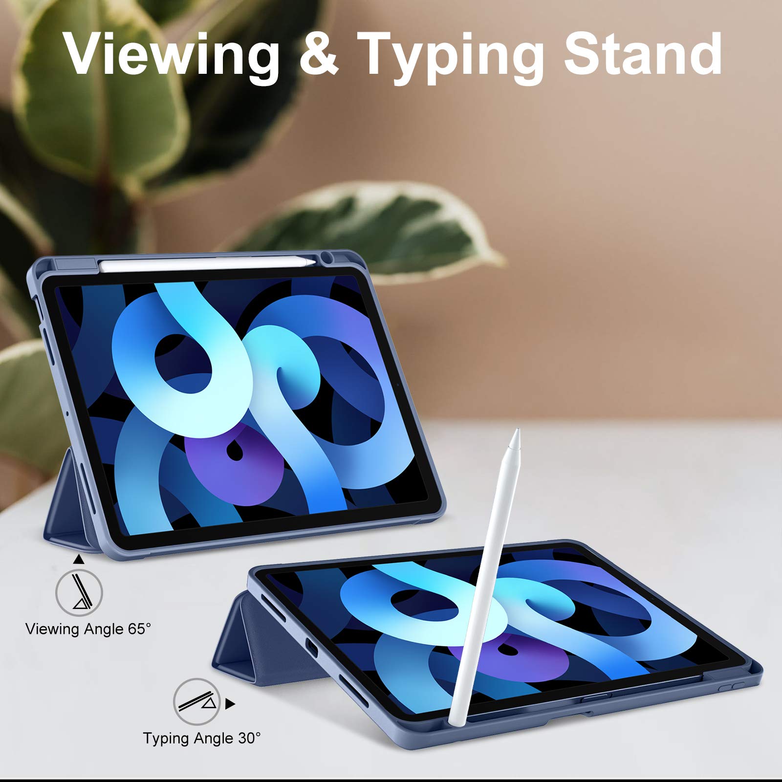 Vobafe Cover Compatibile con iPad Air 6 11 Pollici 2024/5 4 Generazione 2022/2020 10.9 Pollici, Custodia in Supporto Protettivo con Pencil Holder, Supporta la Carica di Apple Pencil, Blu Grigio