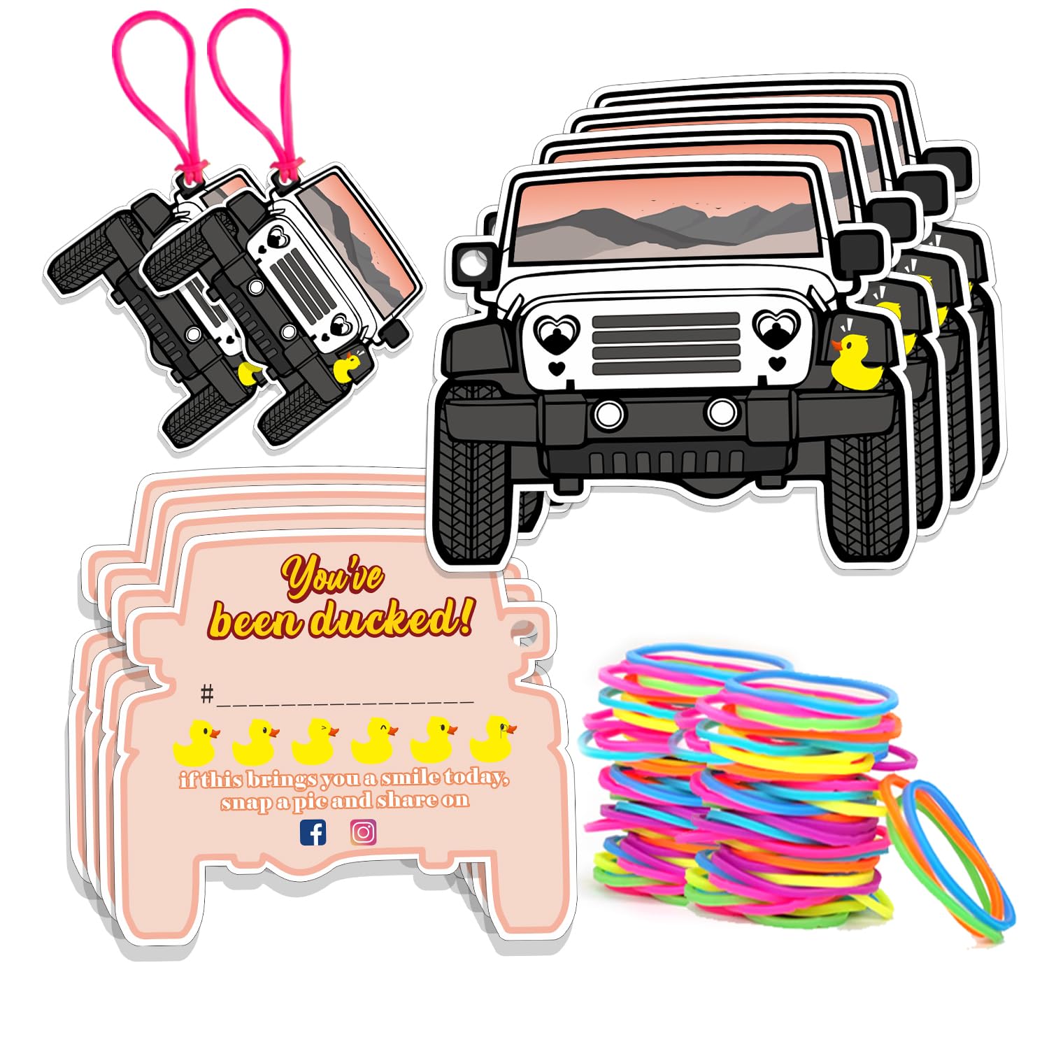 You've Been Ducked Card, Duck Tags, DCUK Duck Tags, Duck Ducking Game Card, 50 Pack, 3.5 x 2.5 inches, Duck Tag with Hole and Rubber Bands, SUV Car