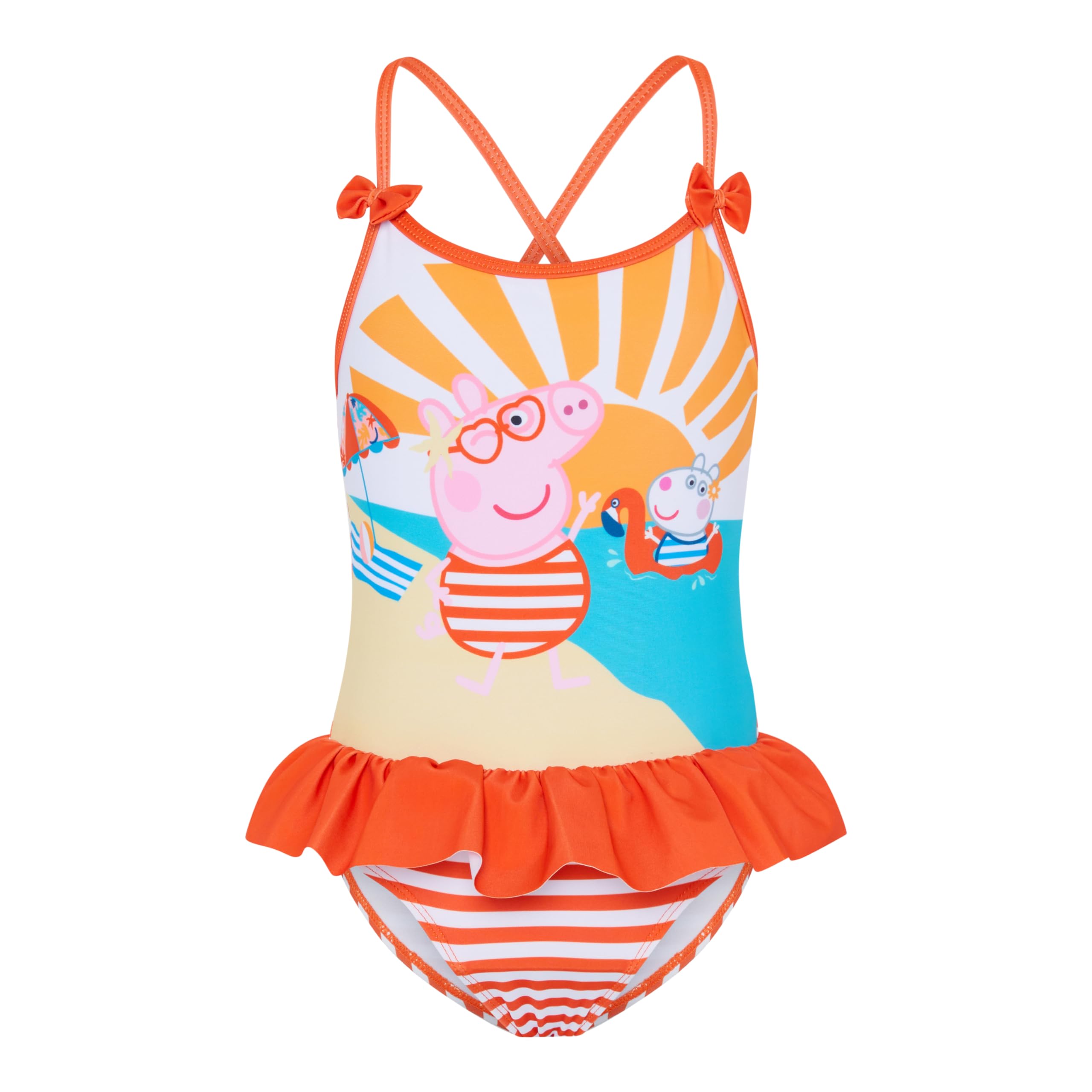 Peppa Pig Girls Orange Swimming Costume Swimsuit - Stripes - 18-24 Months