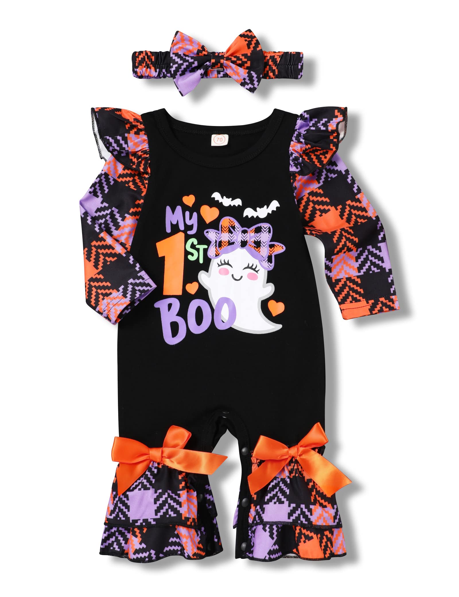 TUEMOSHalloween Outfits Baby Girl My First Halloween Bodysuit with Headband Baby Girl Halloween Clothes Set