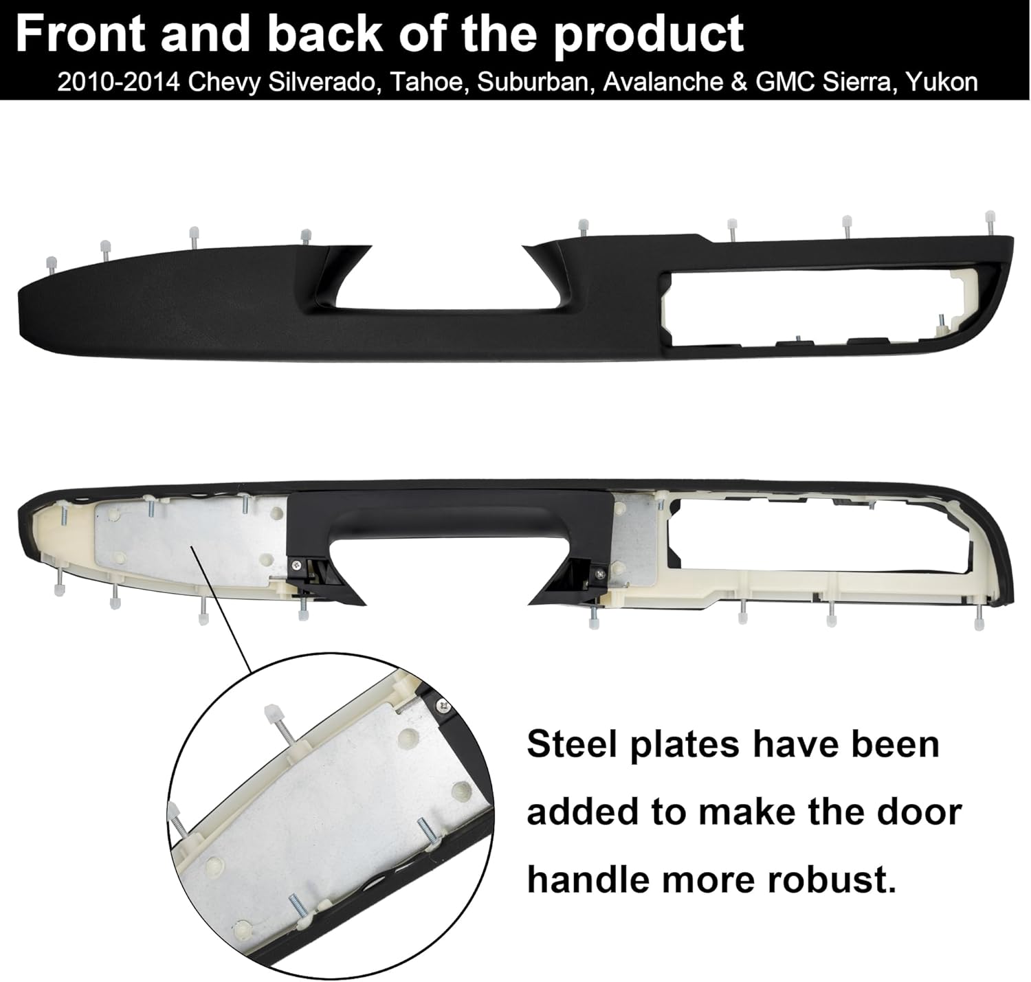 Front Interior Door Armrest Replacement Kit Fits Driver Side 2010-2014 Chevy Silverado, Tahoe, Suburban, Avalanche & GMC Sierra, Yukon - GM# 84127280 - Black