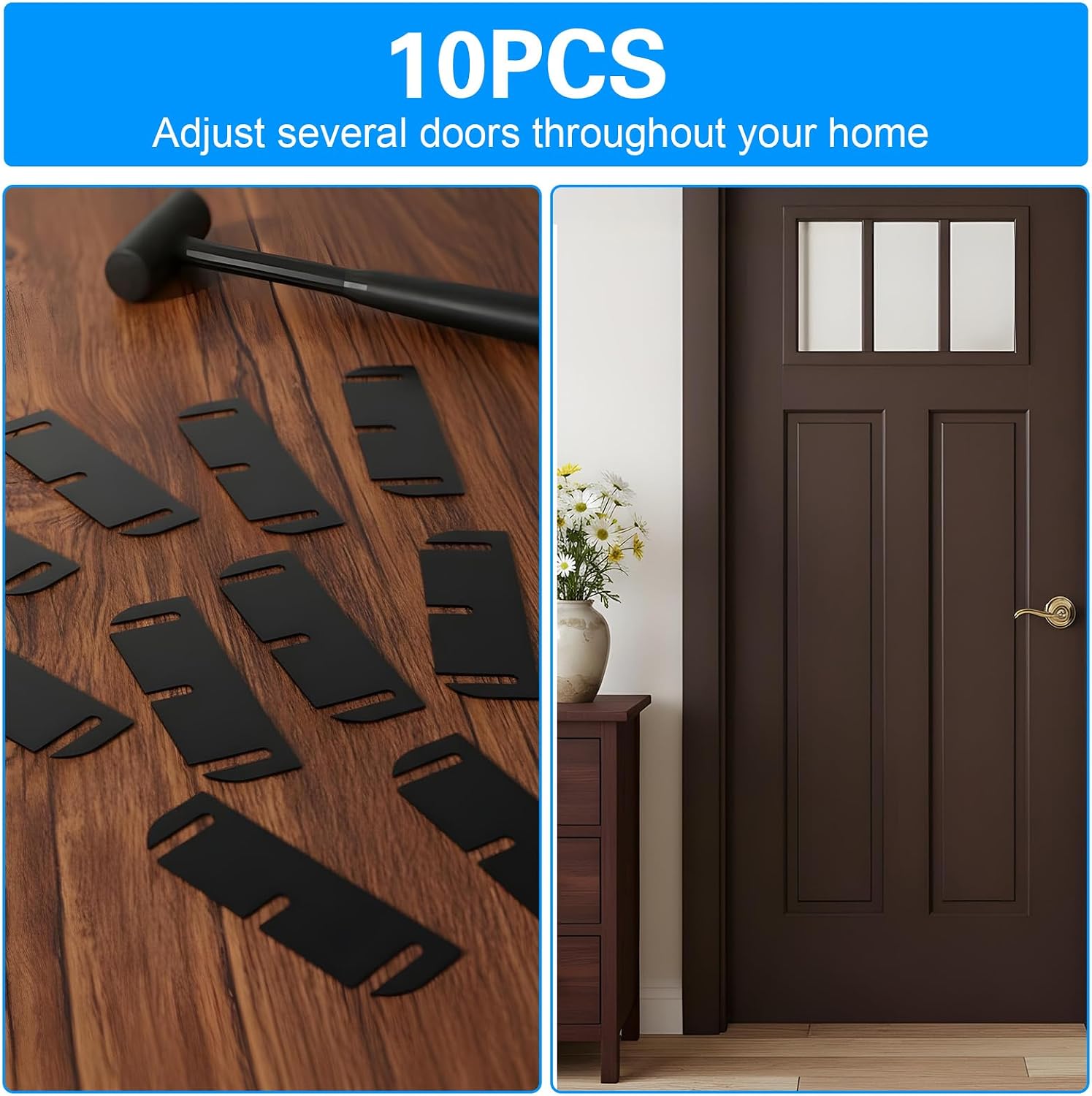 Nogeqi Door Hinge Shims 10 Pack 3.5 Inch - Hinge Spacers for Door Alignment, Fix Air Leaks & Misalignment - PC Plastic Shim Tool for Interior Doors Adjustment (L3.5in/T0.05in)