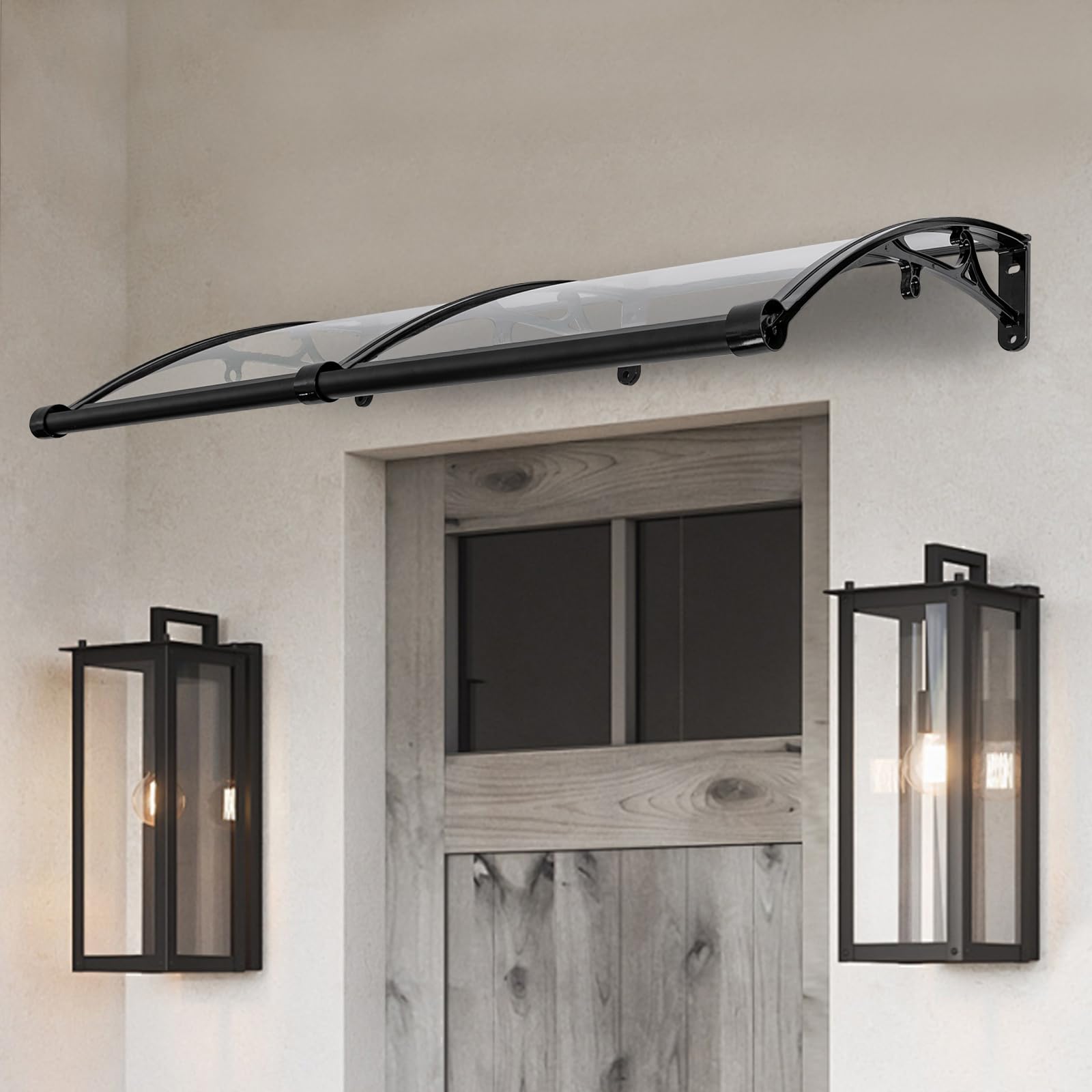Vordach Für Haustür Aus Aluminium – 120x60 Cm, Mit Entwässerung, Für Eingangsbereich (klar/schwarz)