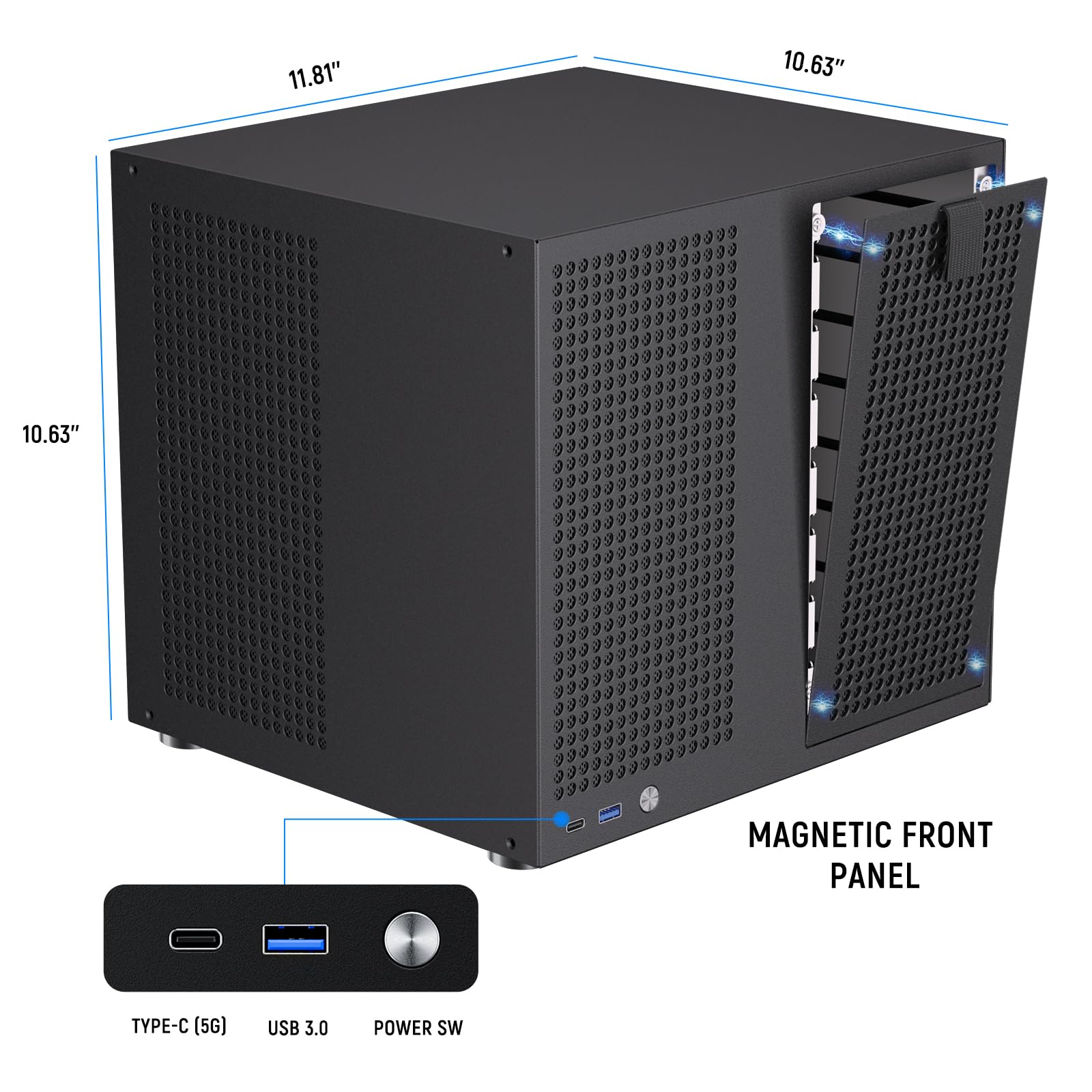 Boîtier NAS 8 baies, compatible avec carte mère MATX ITX et bloc d'alimentation ATX, compatible SATA et SAS HDD, 8 x 3,5 Hot-Swap + 2 x 2,5 SSD, boîtier PC NAS à double chambre avec 4 ventilateurs
