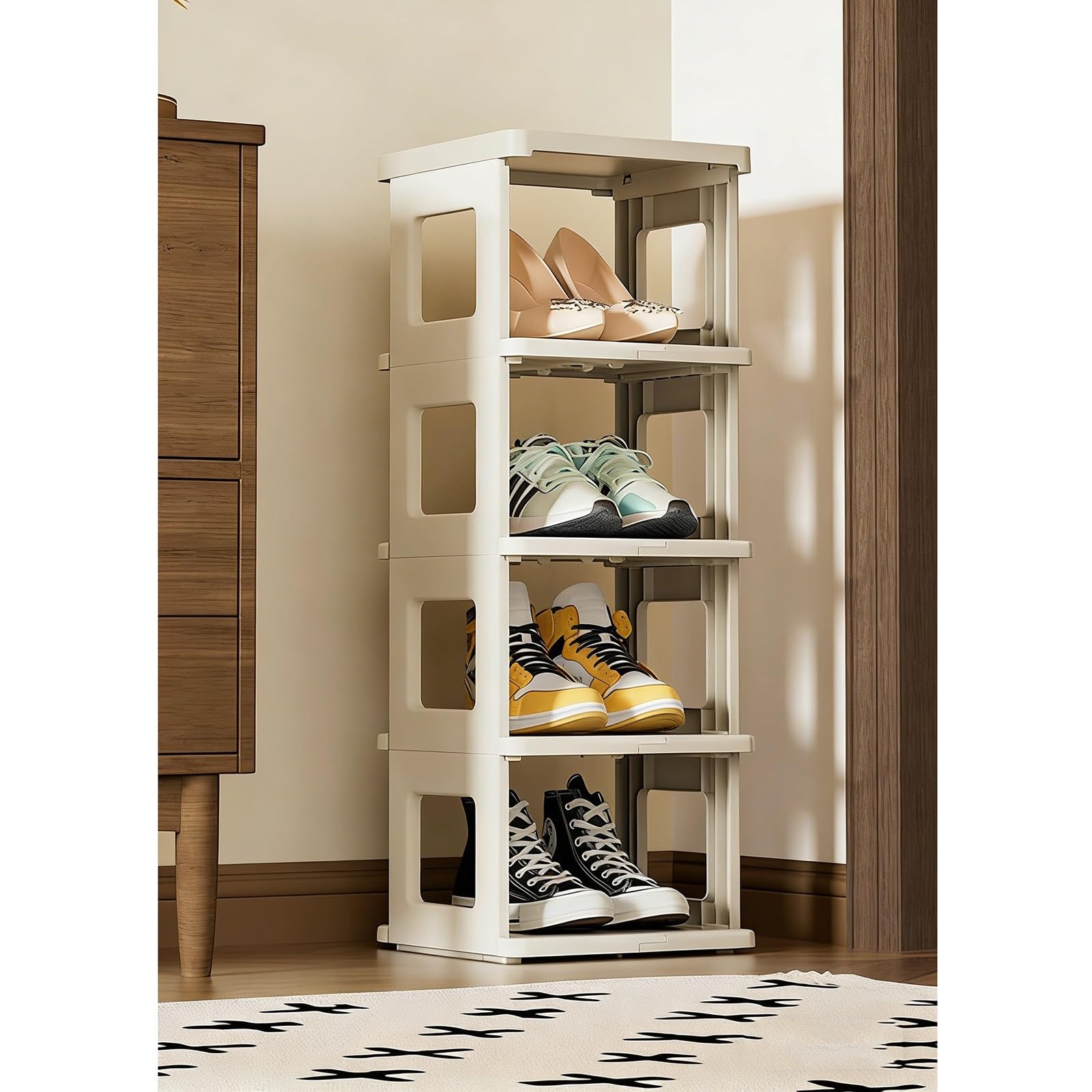 Scarpiera salvaspazio sottile in PP a 5/7 ripiani per ingresso, soggiorno, bagno, design compatto (26 x 27 x 75 cm)
