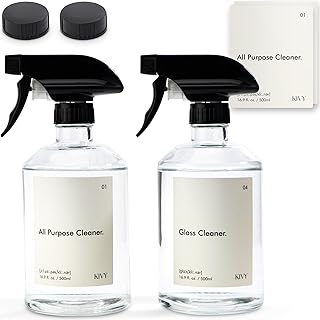 Sponsored Ad - KIVY Glass spray bottles for cleaning + Labels - 2x 16oz Empty spray bottles for cleaning - Water spray bot...