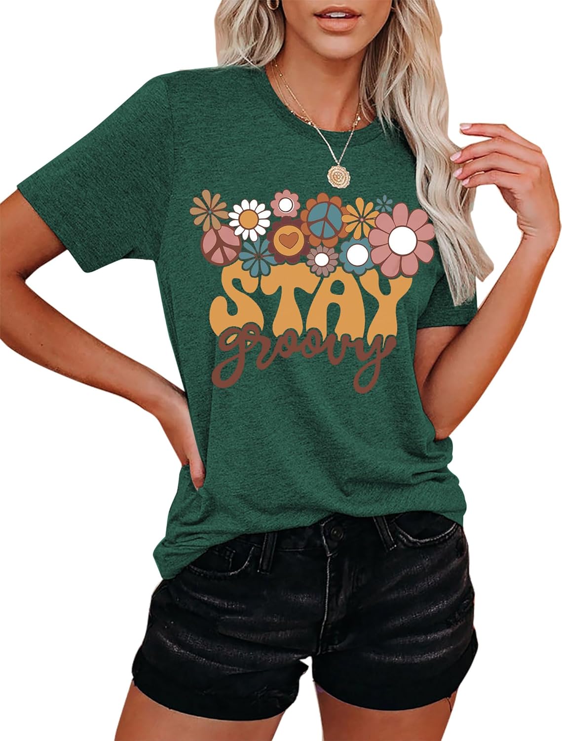 Stay Groovy Shirt for Womens:Hippie 70s T-Shirt Cute Hippie 70s T-Shirt Casual Short Sleeve Tee Tops - Image 3