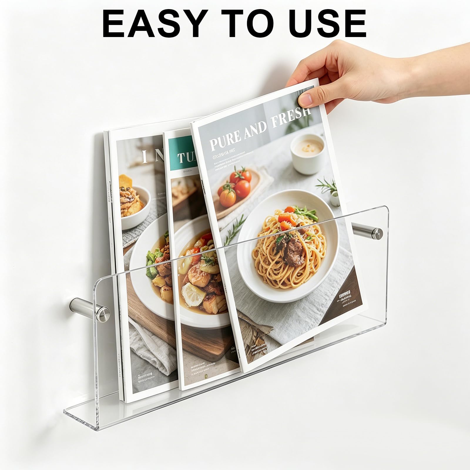 Revistero de acrílico para pared, 2 unidades, 40 cm, estante transparente para folletos, estantería para libros, organizador para oficina, carta, dormitorio, escuelas, sala de estar