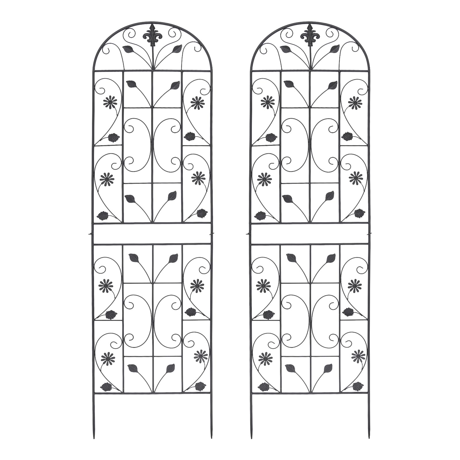 2 Stück Rankgitter Eisen 180 cm Hoch, Spike Länge 20 cm, Rankhilfe für Kletterpflanzen, Gewölbte Form, für Innenhöfe, Balkone, Terrassen, Gärten, Kletterhilfe Pflanzen, Schwarz