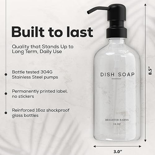 Miniatura 3 de Brighter Barns - Juego de dispensador de jabón para manos y platos de vidrio transparente - Juego de dispensador de jabón de cocina y bomba -