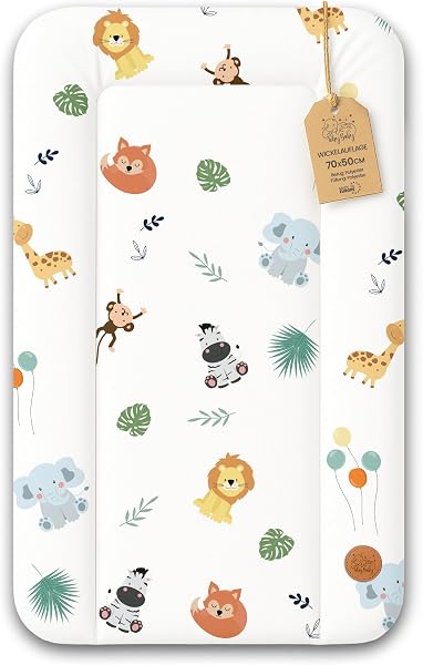 Fasciatoio neonato 70 x 50 cm - materassino portatile universale lavabile e impermeabile su cassettiera lavatrice e tavolo cuscino da viaggio tappetino materasso Oeko-Tex Safari - 1
