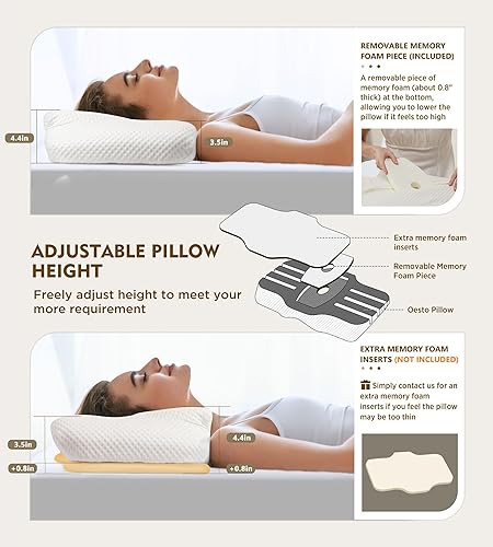Miniatura 4 de Osteo - Almohada ortopédica cervical ajustable para aliviar el dolor de cuello, diseño hueco, espuma viscoelástica sin olor con funda de
