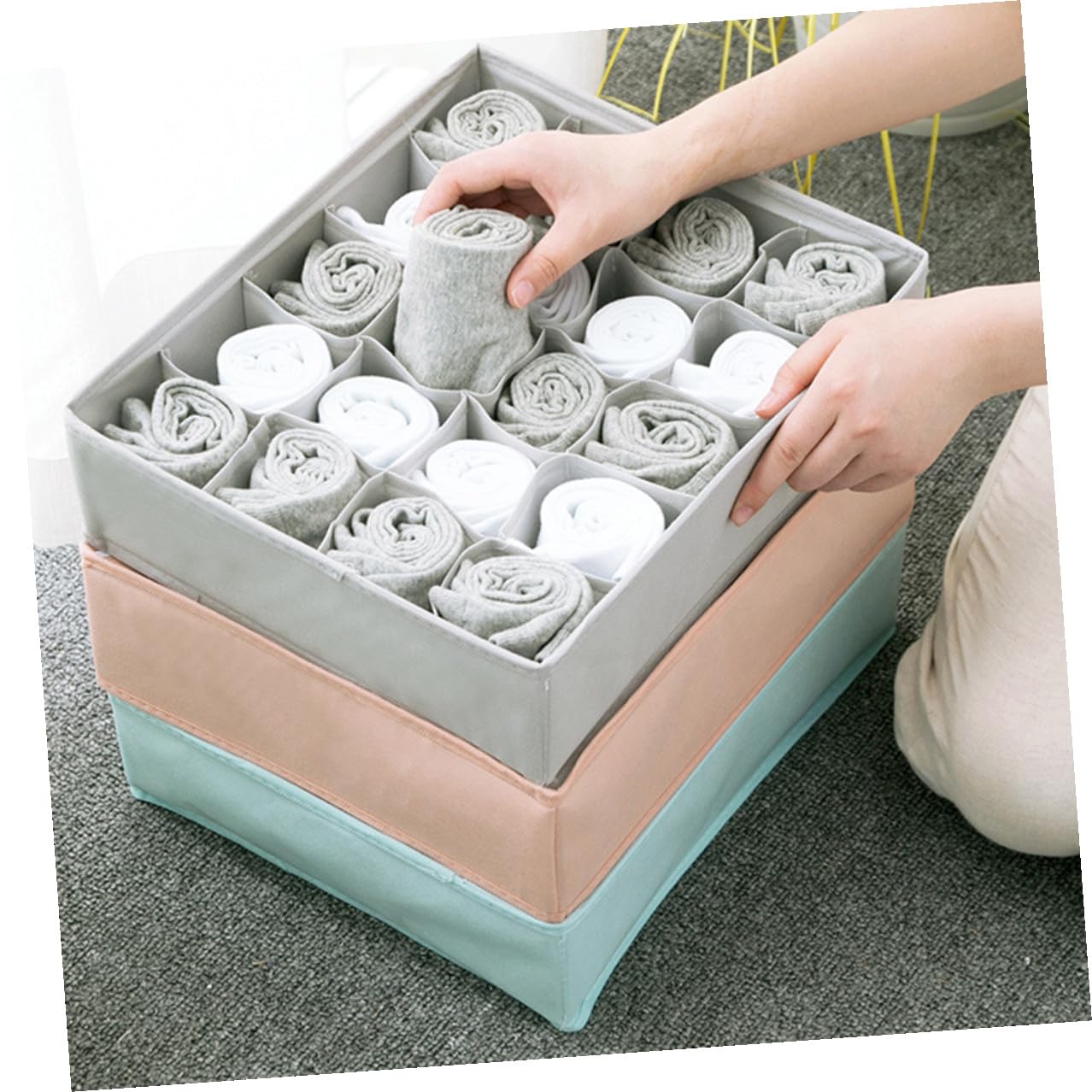 Organizador de Ropa Interior y Calcetines de Tela No Tejida Caja de Almacenamiento Portátil con Compartimentos para Viaje y Hogar Caja Organizadora de Ropa con Tapa Rosa