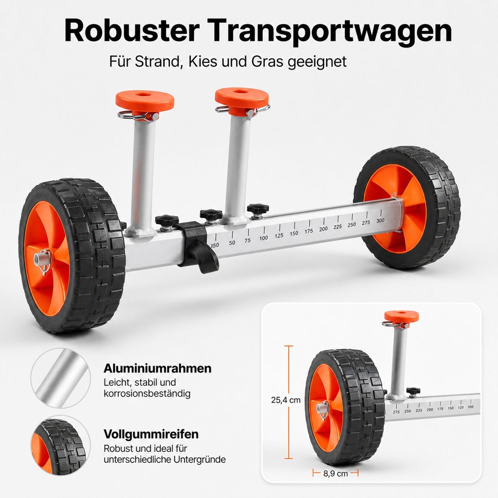 Kajakwagen mit 113 kg Traglast, Reifen und Spanngurt, Bootswagen für Kajaks, Kanus, Paddleboards, Jon-Boote und Wassersportgeräte