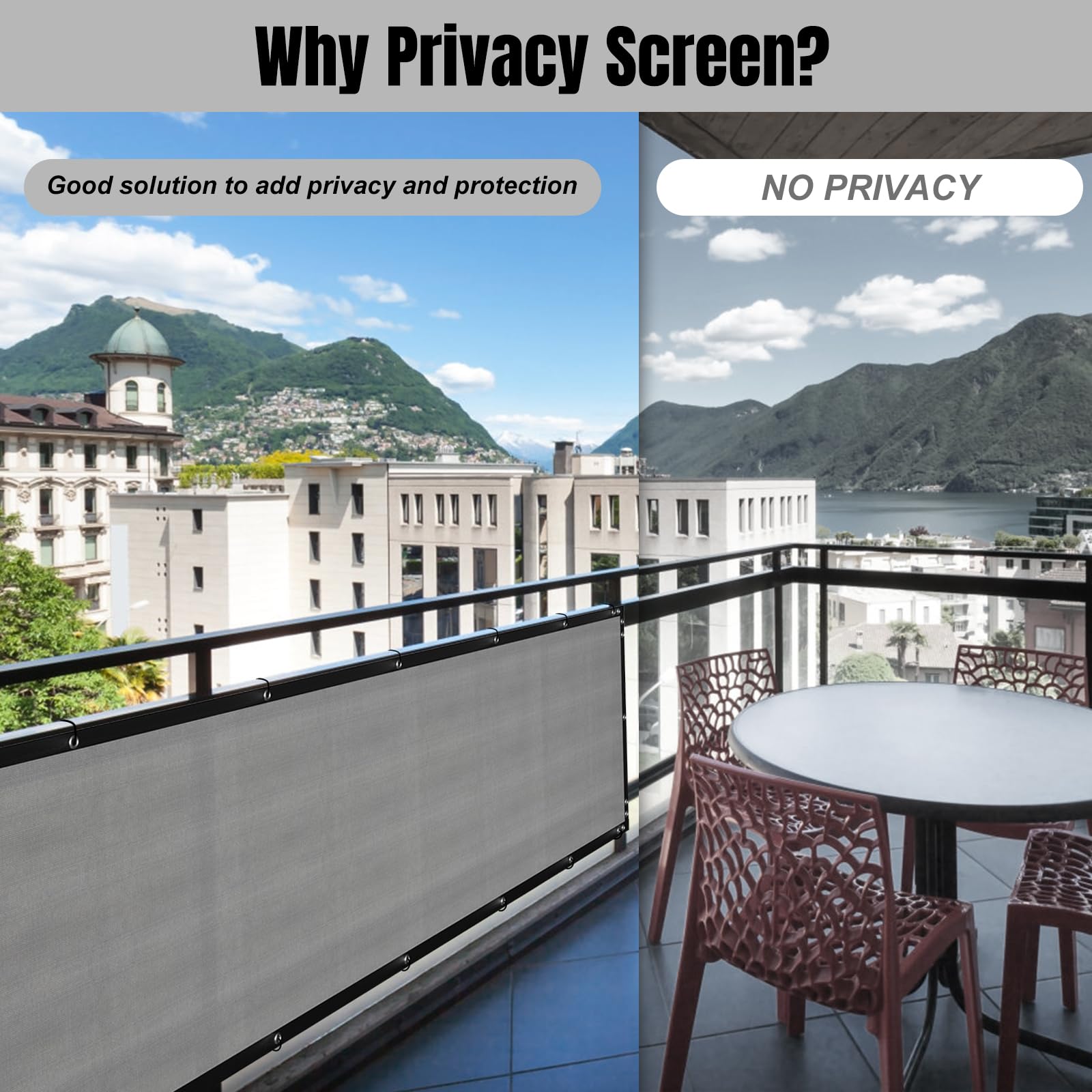 Image showcasing Snapklik.com : 3ft X 10ft Balcony Fence Privacy Screen Gray, Apartments ...