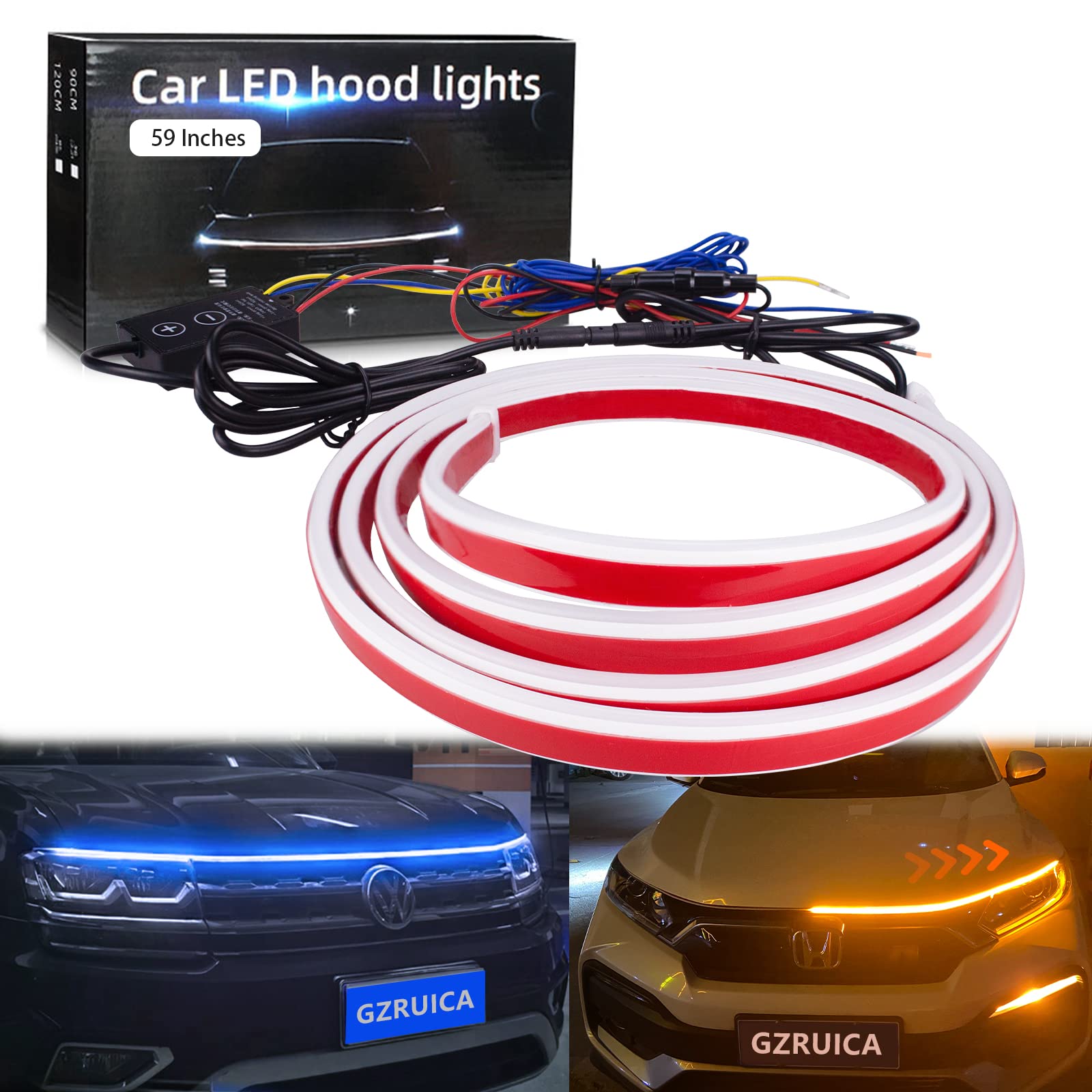 Car Hood Light Strip 180CM White Exterior Car LED Strip Lights for Hood Flexible Waterproof Dynamic Scan DC12V Daytime Running Lights for Cars, SUVs, Trucks — view 37