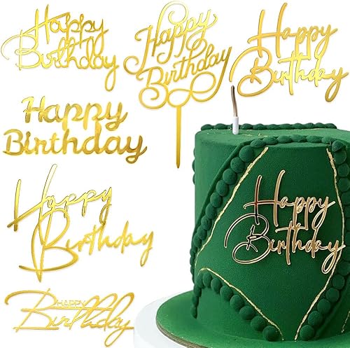 Decoración para tartas de feliz cumpleaños, espejo acrílico, decoración lateral para tartas, insertos dorados, suministros de decoración de tartas,