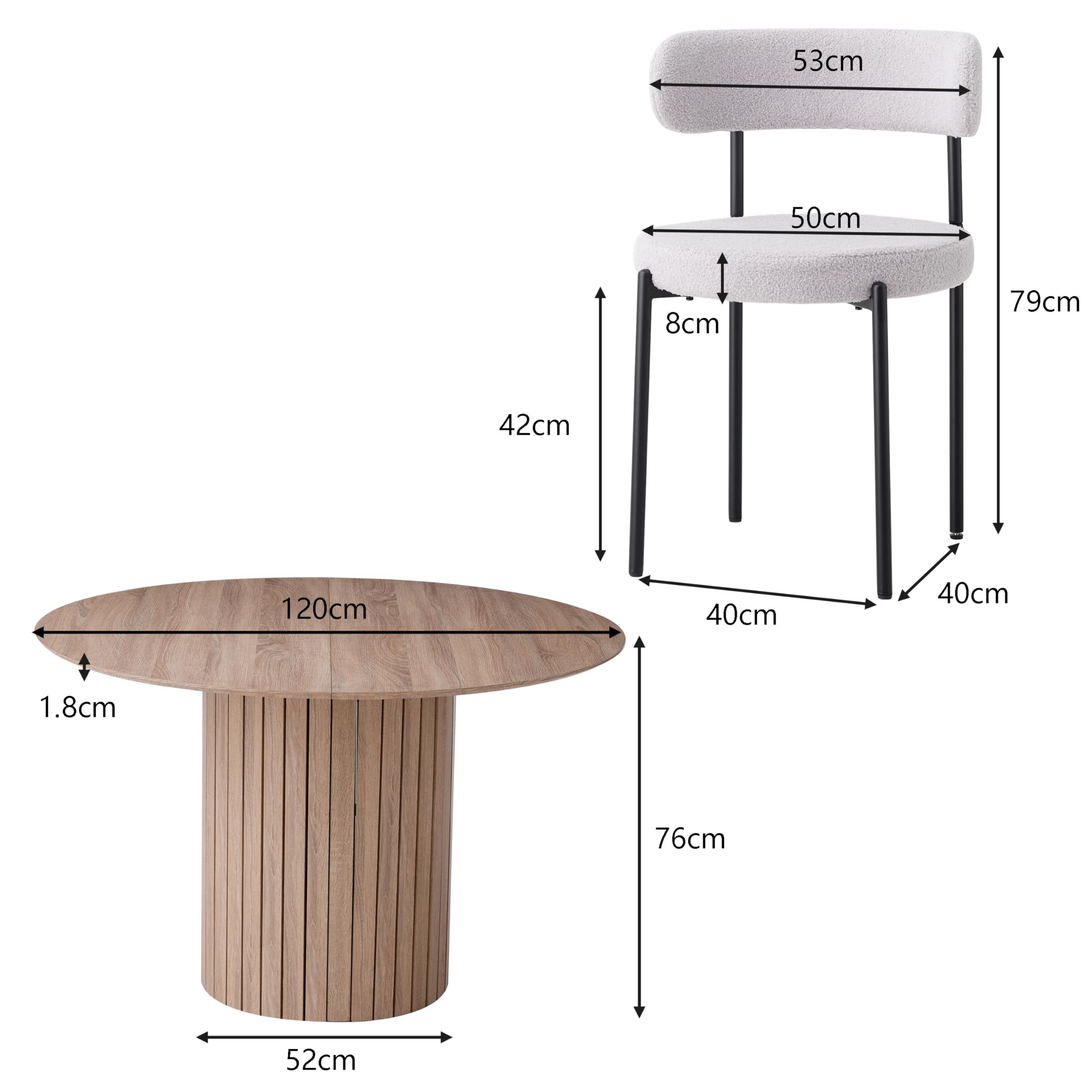 GrandCA HOME Conjunto de Mesa y Sillas de Comedor, Mesa de Comedor Redonda de Madera de 120 cm + 4 Sillas, para 4-6 Personas, en Marrón Claro y Gris