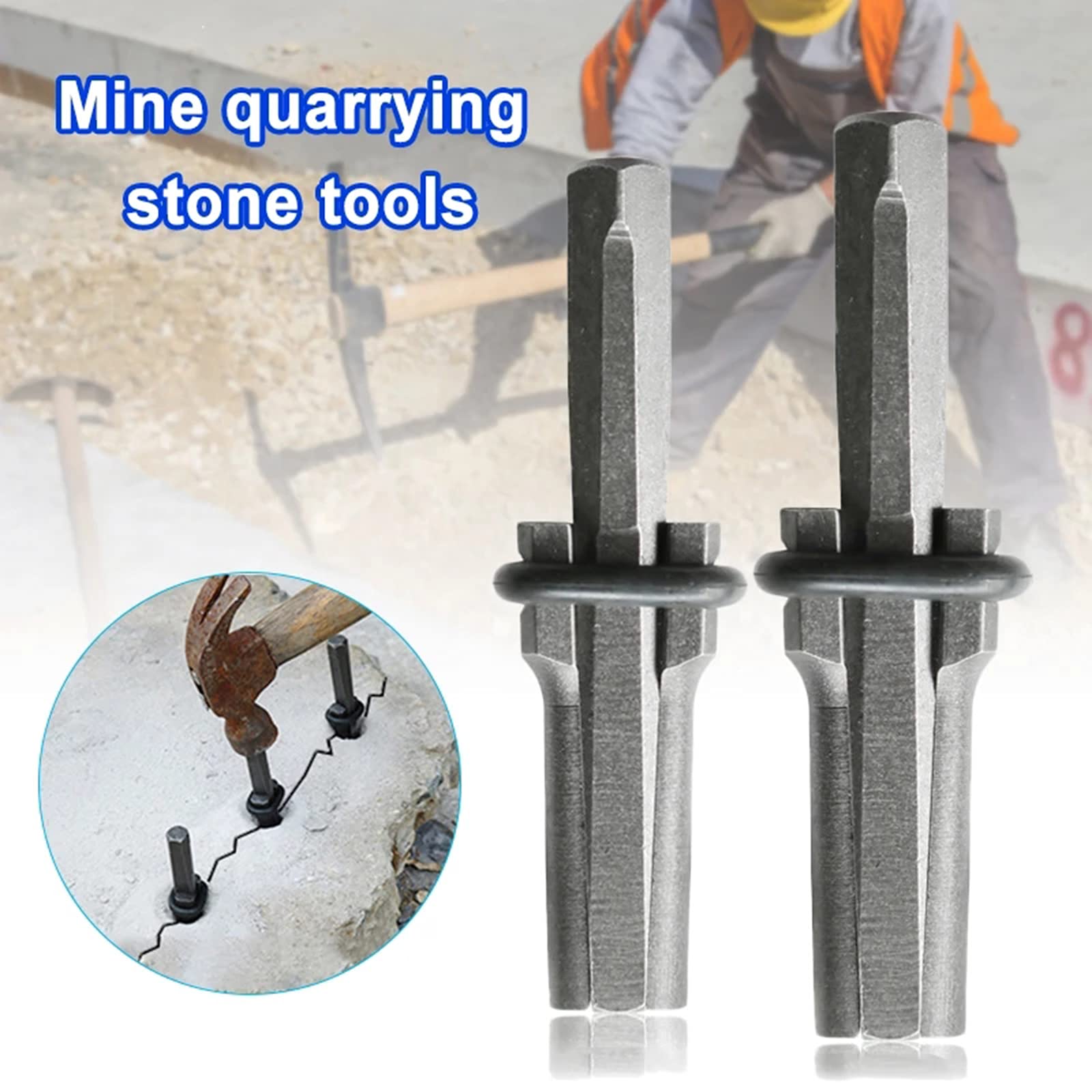 Set di 6 spaccalegna in acciaio ad alta durezza, con cuneo e spessori a piuma, per calcestruzzo, marmo, granito e roccia, include punta per trapano a percussione rotante, dimensioni 14 mm