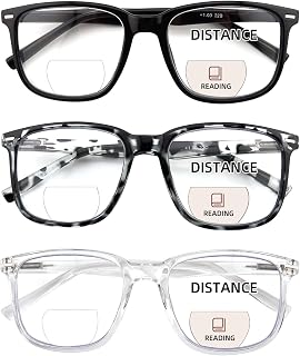 3 Pack Bifocal Reading Glasses for Women Men, PC Rectangle Bi-focal Readers with Spring Hinge Far & Near Vision 1.50