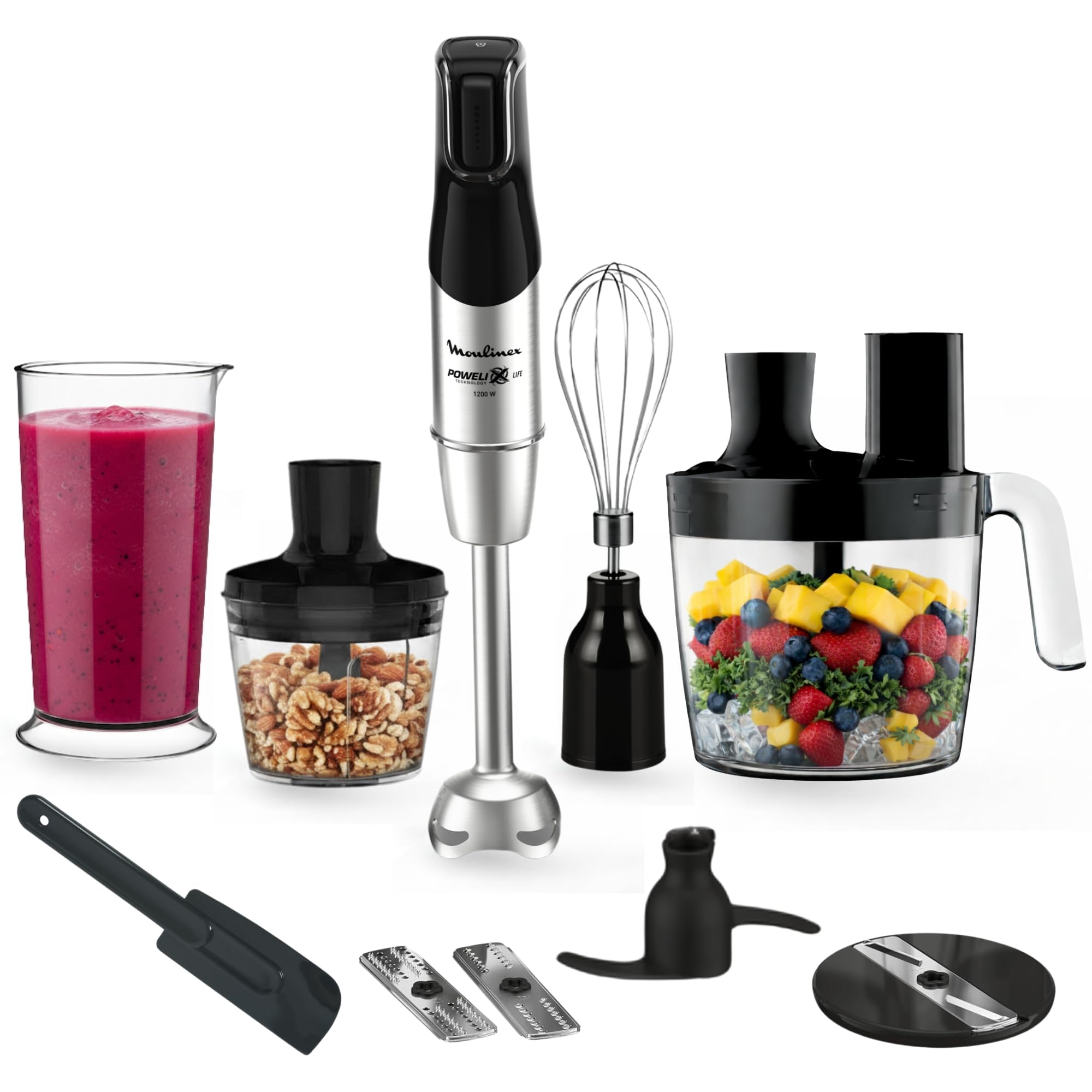 Moulinex Infinyforce Pro 1200W Hand Blender, High Performance and Durable Powelix Blades, Fast Results, Ergonomic Trigger, Different Speeds and Accessories, DD95JD