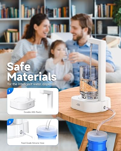 Miniatura 4 de FUNCUE Dispensador de agua con 7 niveles inteligentes, dispensador de agua de escritorio para botella de 5 galones y botellas universales, bomba de