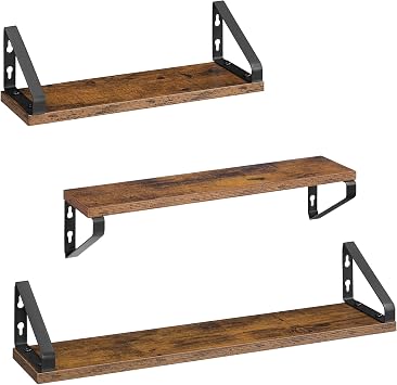 VASAGLE Wall Shelves, Floating Shelves, Set of 3, 40/50/60 cm