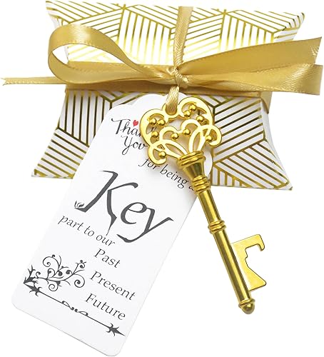 Miniatura 1 de Aokbean 50 juegos de abrebotellas con llave de esqueleto con caja de dulces, recuerdos de fiesta de boda, recuerdo para invitados, tarjeta de regalo