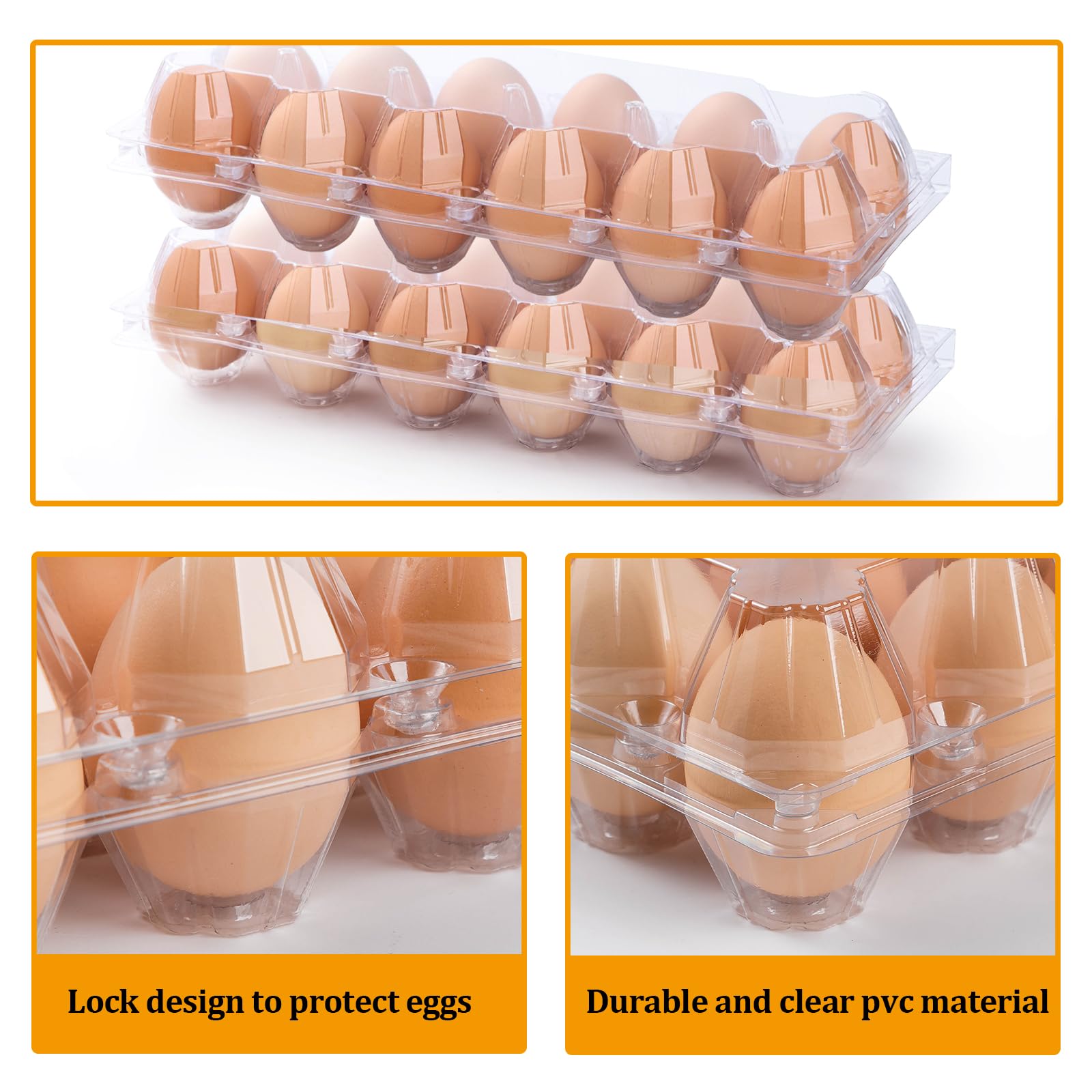 Caja de huevos de plástico transparente para 12 huevos, paquete de 48 bandejas de huevos reutilizables de tamaño mediano, adecuadas para refrigerador, mercados de granja de pollos, cajas de huevos