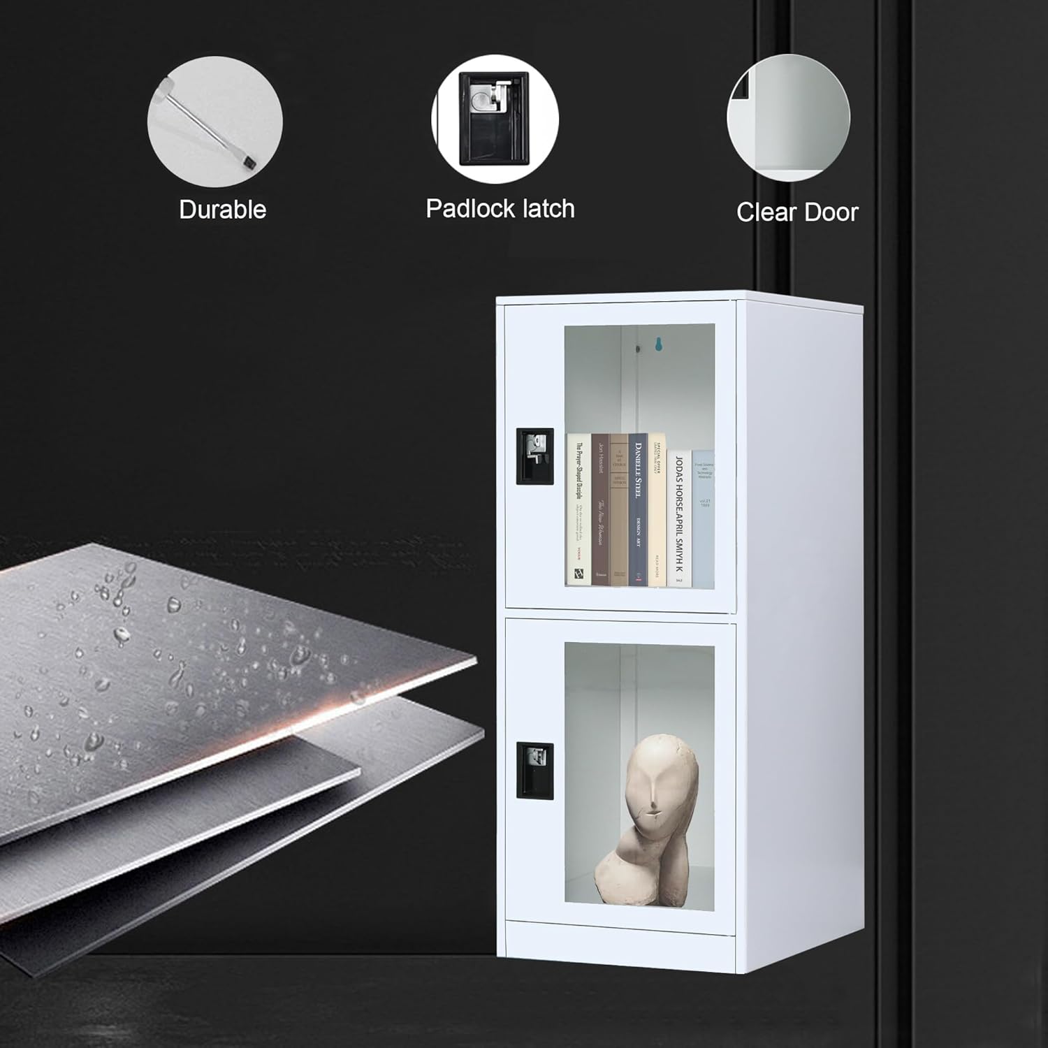 MECOLOR Vertical Small Locker with Lock Latch, Storage Cabinet for Home, Gym, Office, (White, G2V)