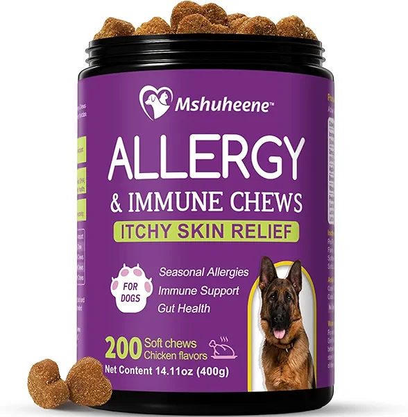 Dog Allergy & Itch Skin Relief, Dog Itch Supplement with Probiotics for Immune & Gut Health Support, Skin Relief for Seasonal Allergies, 200 Soft Chews