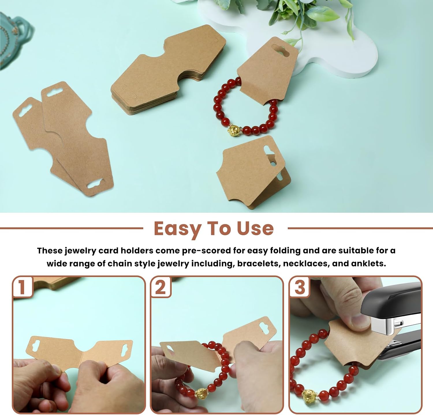 100 Pcs Bracelet Display Cards, Keychain Display Stand, Necklace Jewelry Hanging Blank Kraft Paper Packaging Tags for Necklaces, Bracelets, Jewelry