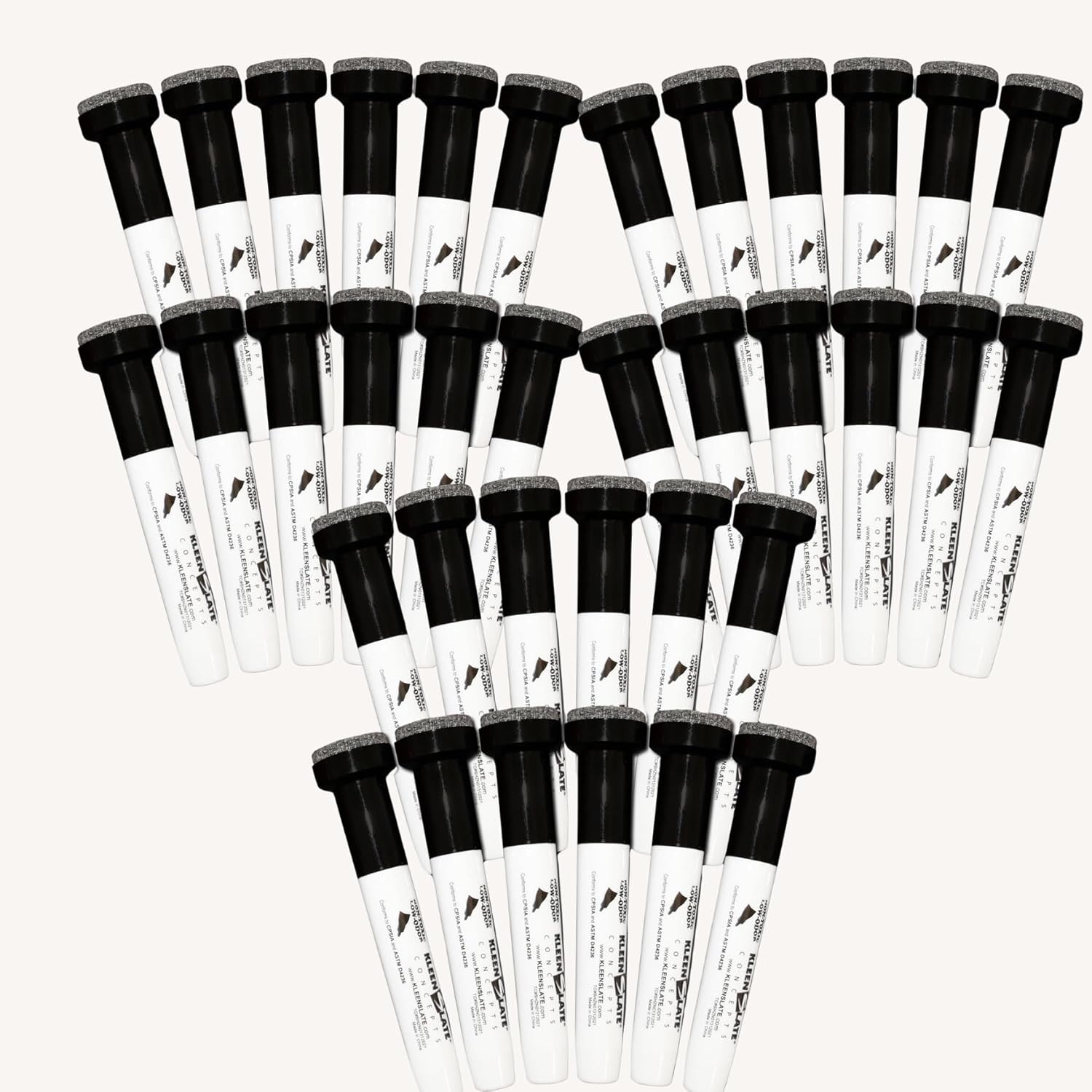 KleenSlate (36 Pack Large Black Dry Erase markers with Eraser Cap, Bullet Point.