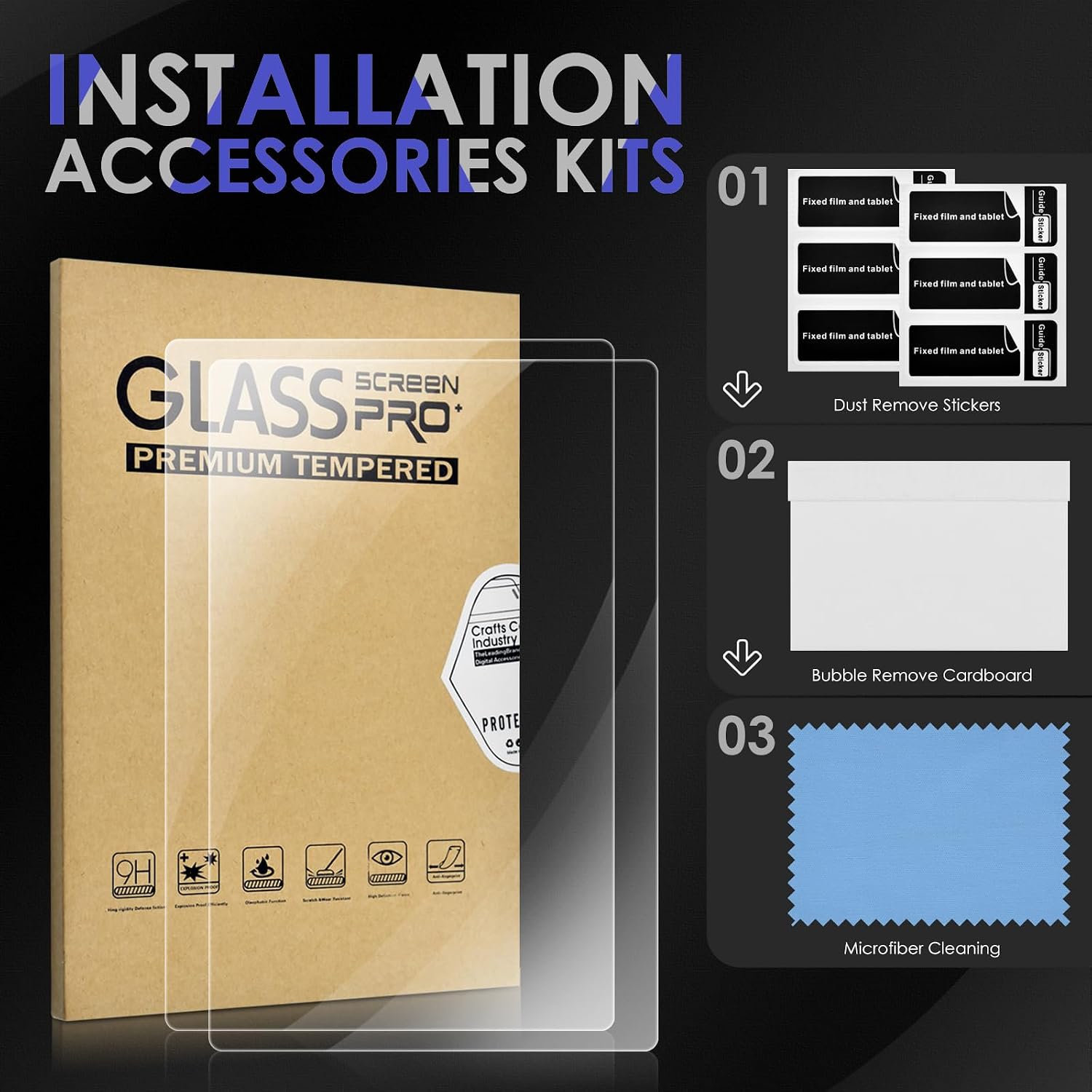 DETUOSI 2 Pack Tablet Screen Protector [9.29 * 6.38" / 236 * 162mm] Tempered Glass Film 【compare size of Tempered Glass Film with Size of your Tablet】