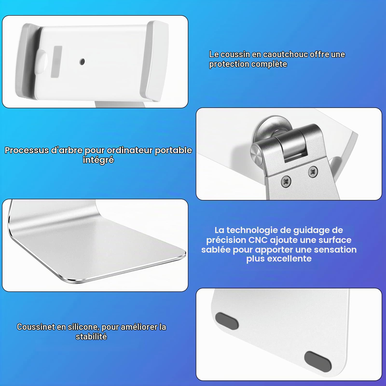 Support Tablette Réglable, Porte Tablette Bureau en Aluminium Lourd, Compatible avec iPad Pro/Air/Mini, Samsung Tab, Surface Pro, Kindle Fire (7-13") (Argenté)