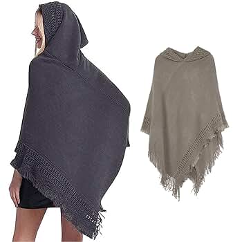 Dsgzkk Shawl,Women Winter Knitted Hooded Poncho Cape Solid