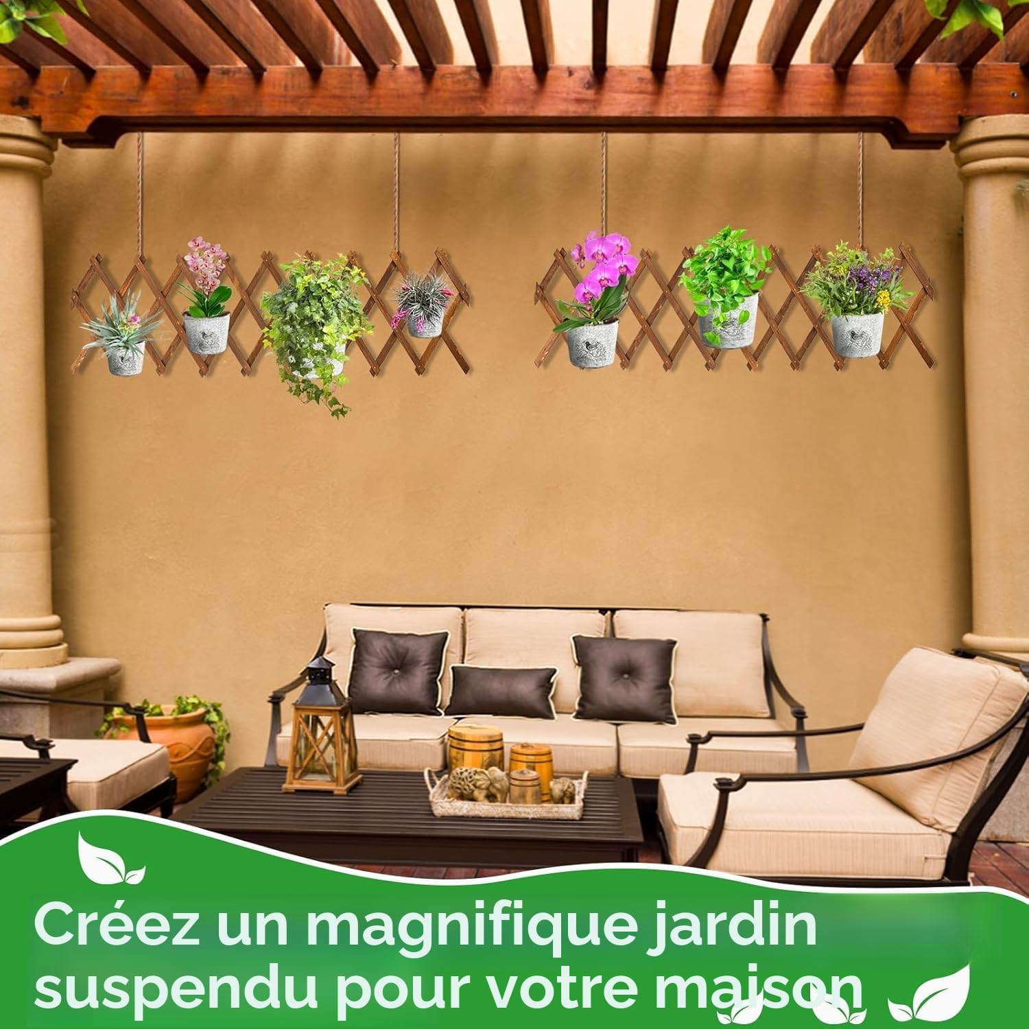 LATERN 2 Pièces Treillis Extensible pour Plantes, 180CM x 30CM Panneau en Treillis de Bois pour Plantes Grimpantes Cadre Décoratif Mural Suspendu pour Chambre Jardin Terrasse Intérieur Extérieur