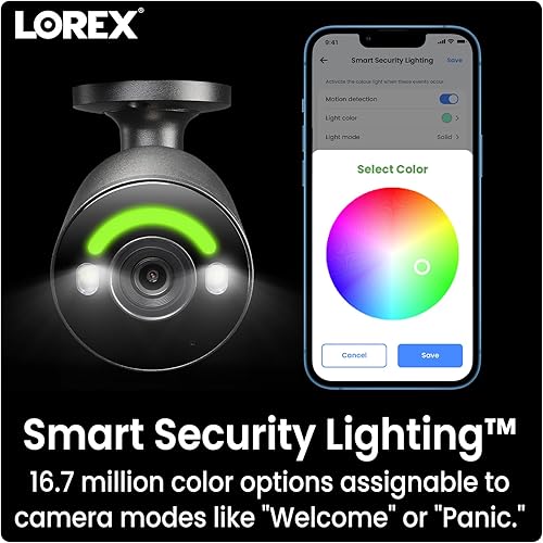 Miniatura 4 de Lorex 4K 8MP Disuasión Bullet AI PoE IP IP con cable adicional de metal para interiores y exteriores, iluminación de seguridad inteligente, visión